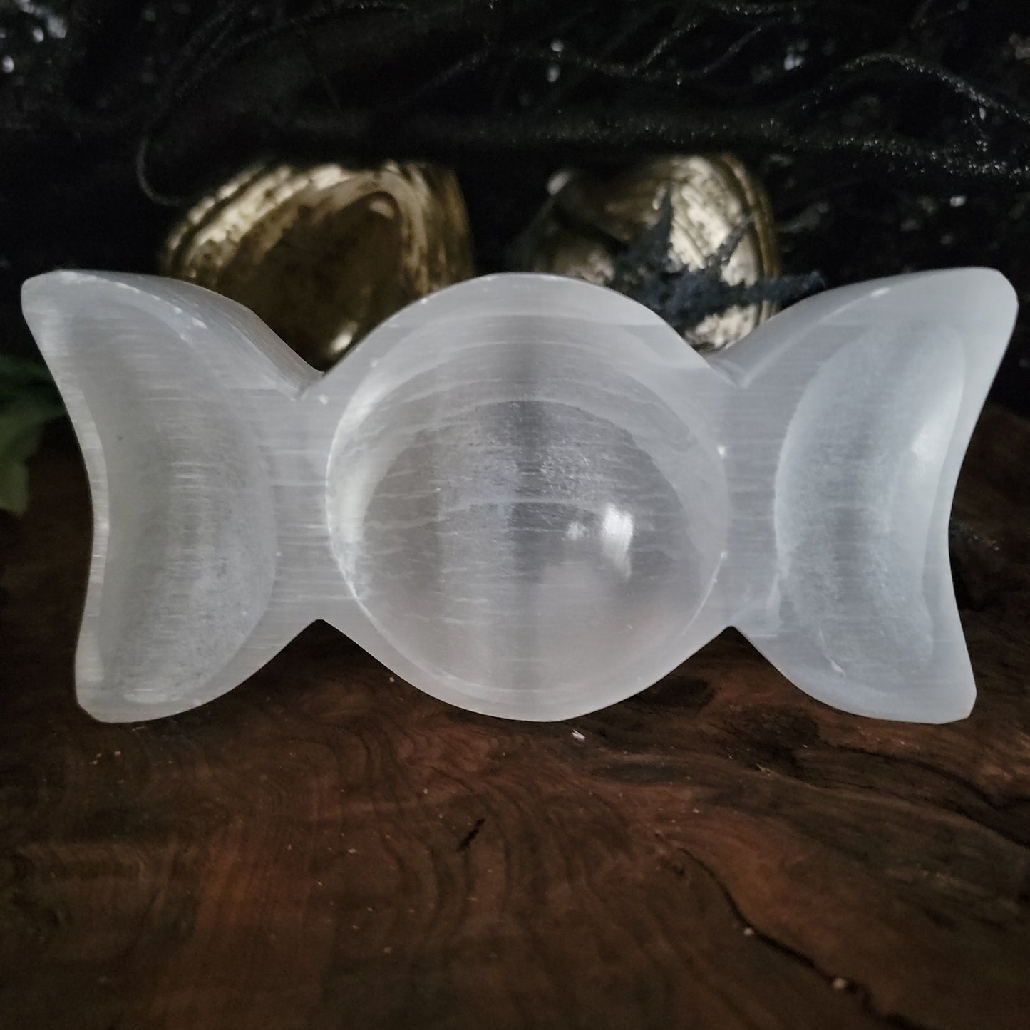 Selenite triple moon shaped bowls