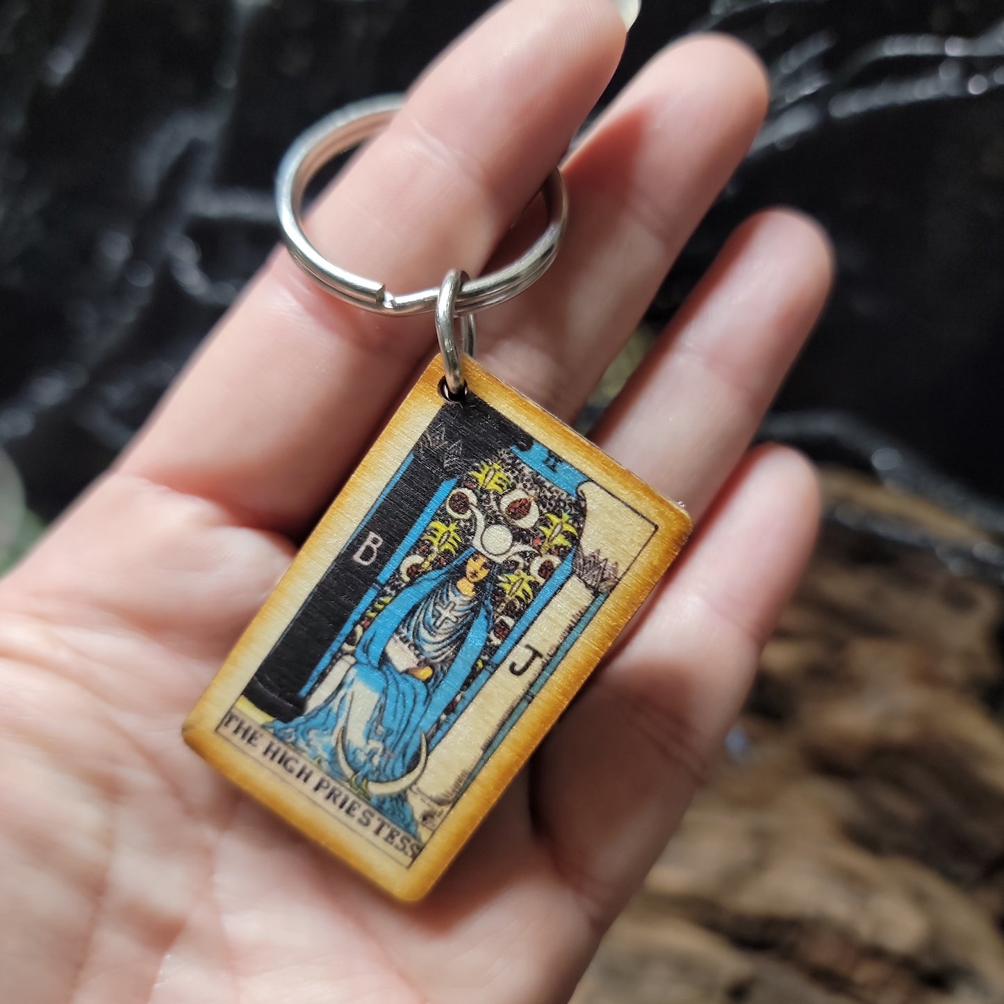 High Priestess or The Empress Tarot Card Keychain – 2" Wooden Witchy Keyring