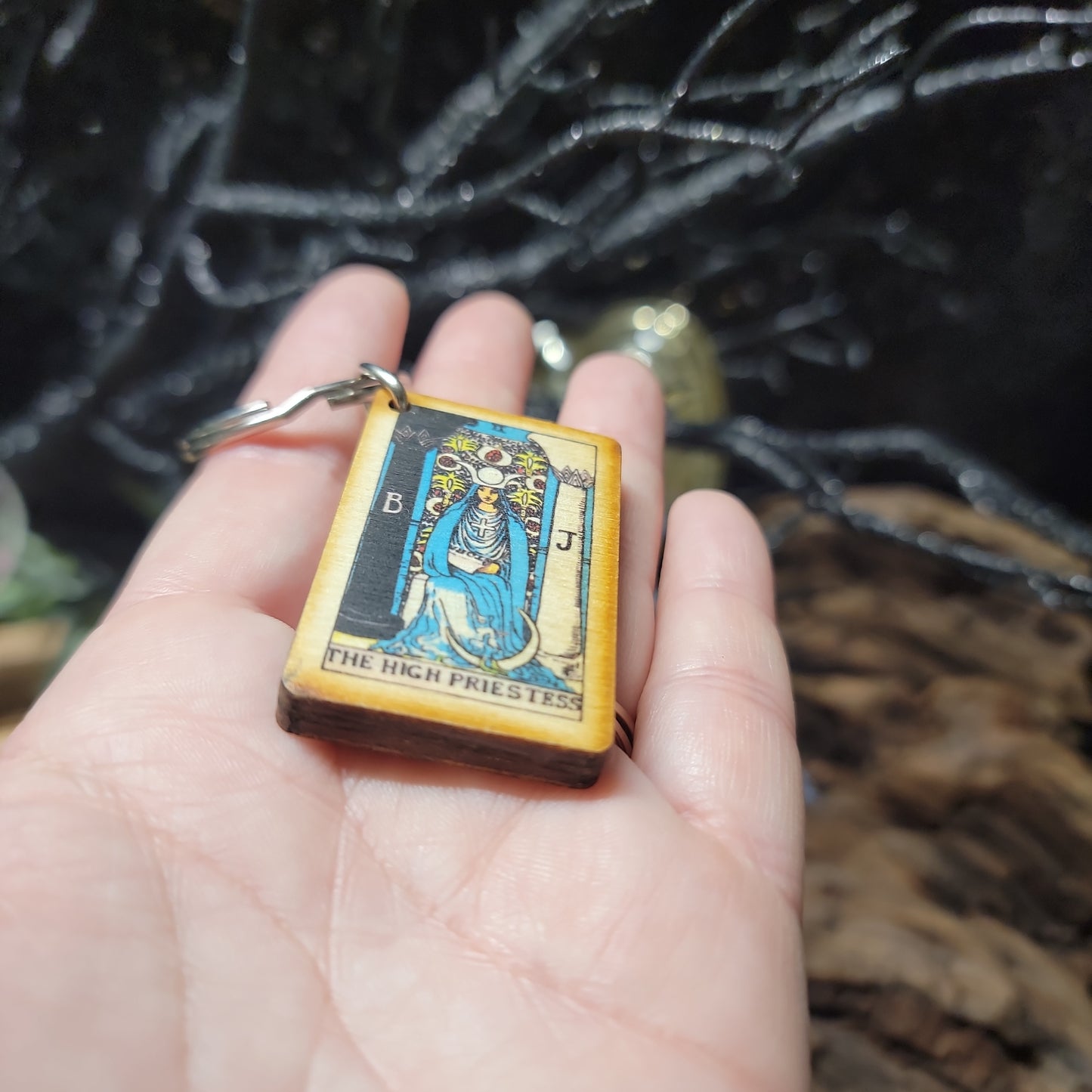 High Priestess or The Empress Tarot Card Keychain – 2" Wooden Witchy Keyring