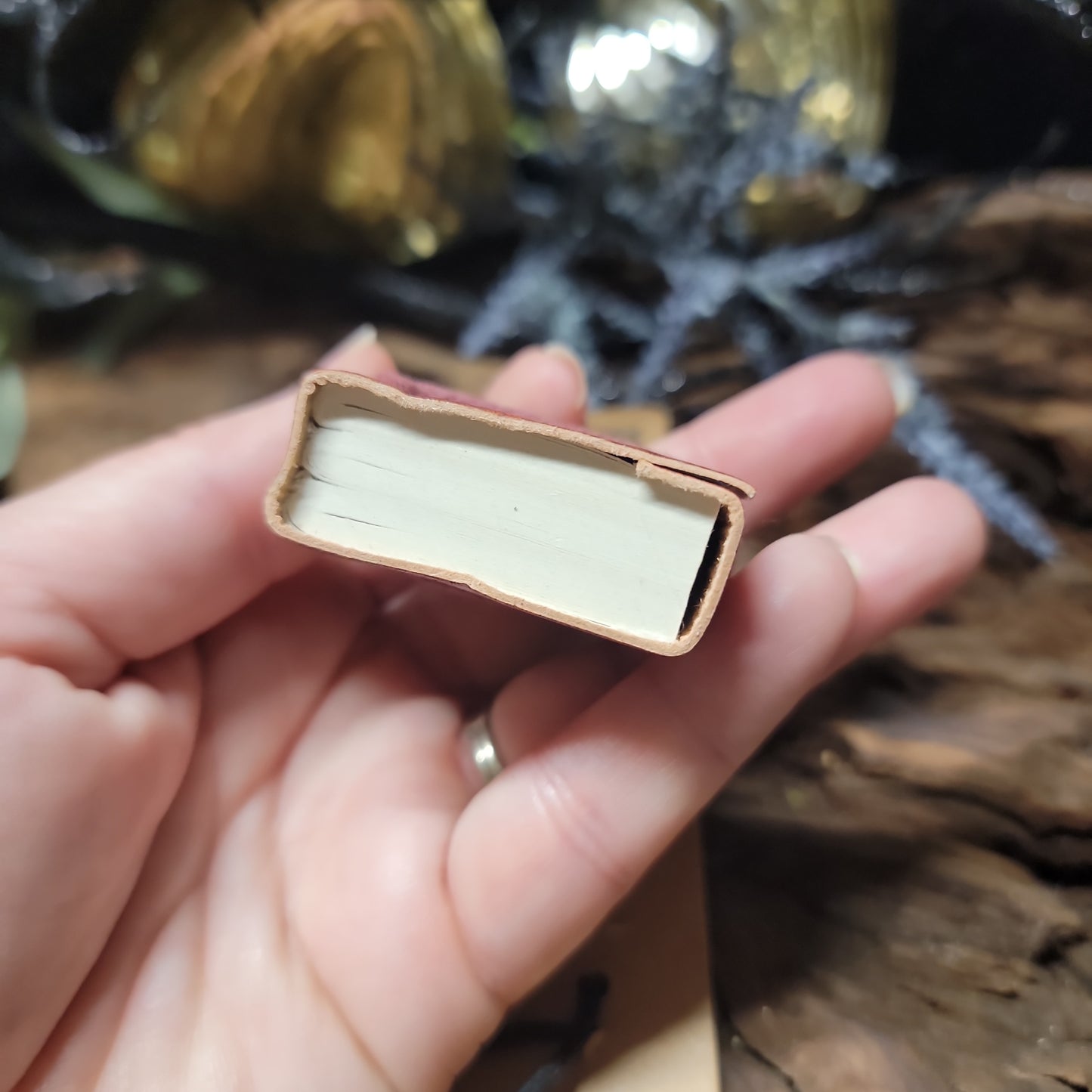Triple Moon Leather mini Spellbook keychain – Witchcraft Grimoire Key Ring, Pocket Book of Shadows Charm