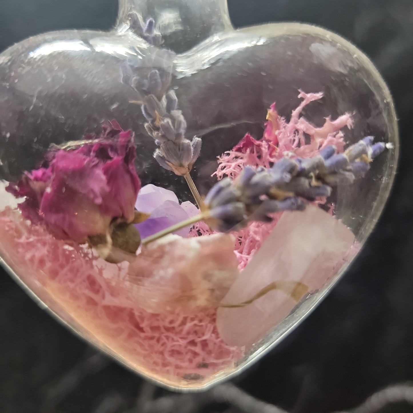 Glass Heart-Shaped Beaker Crystal Terrarium – Love Intention Decor on Wooden Stand