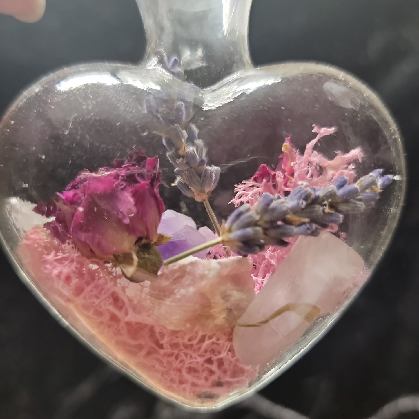 Glass Heart-Shaped Beaker Crystal Terrarium – Love Intention Decor on Wooden Stand