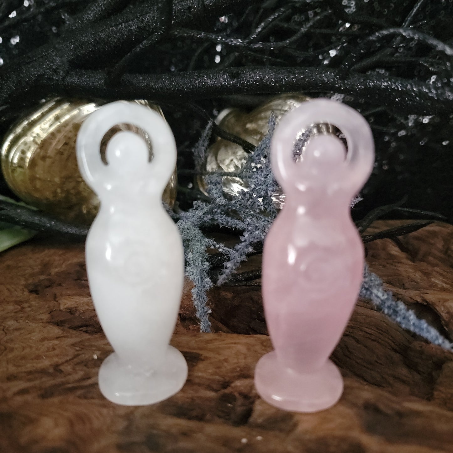 Quartz Crystal Goddess Statue, Crystal Triple Moon Goddess , Rose Quartz Crystal Goddess, Clear Quartz Crystal Goddess