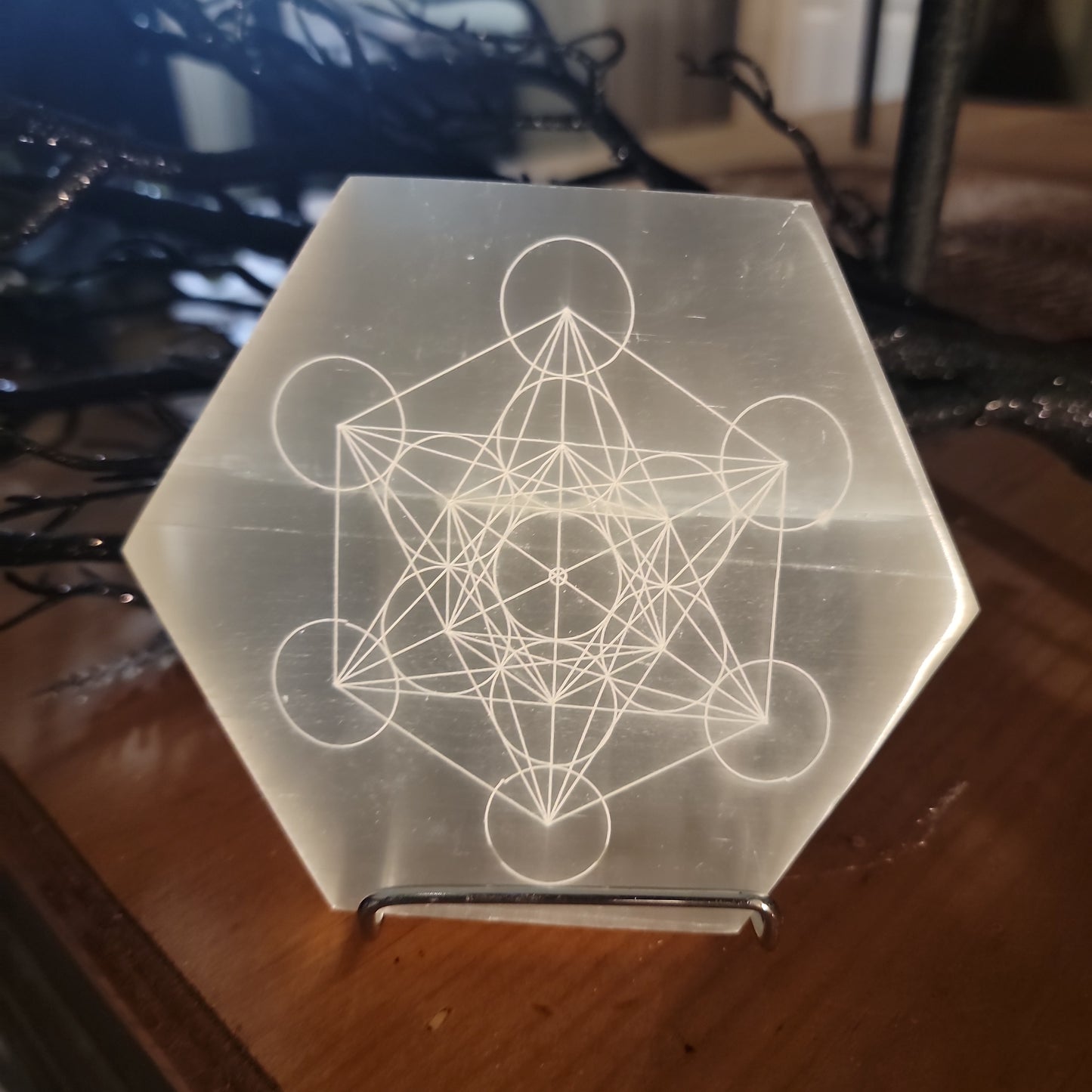 Selenite Sacred Geometry Hexagon Crystal Grid-Energy Charging & Spiritual Alignment Plate