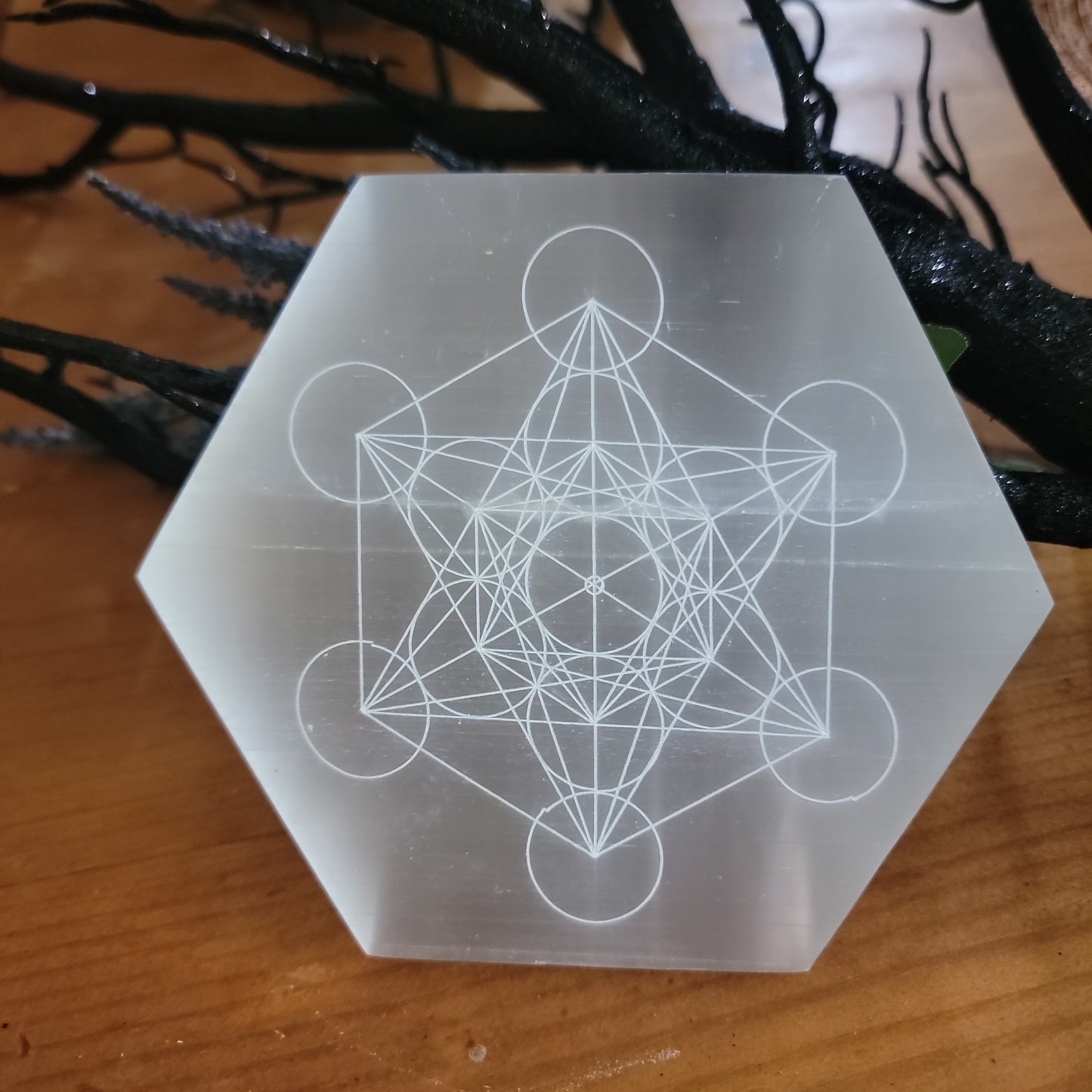Selenite Sacred Geometry Hexagon Crystal Grid-Energy Charging & Spiritual Alignment Plate