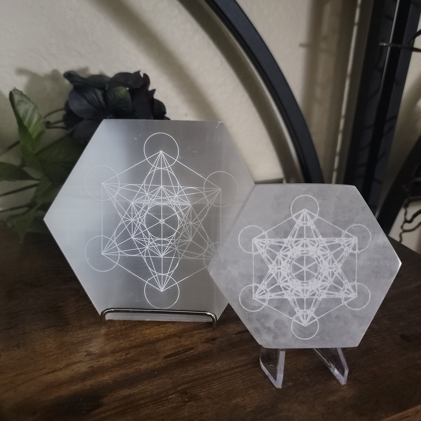 Selenite Sacred Geometry Hexagon Crystal Grid-Energy Charging & Spiritual Alignment Plate