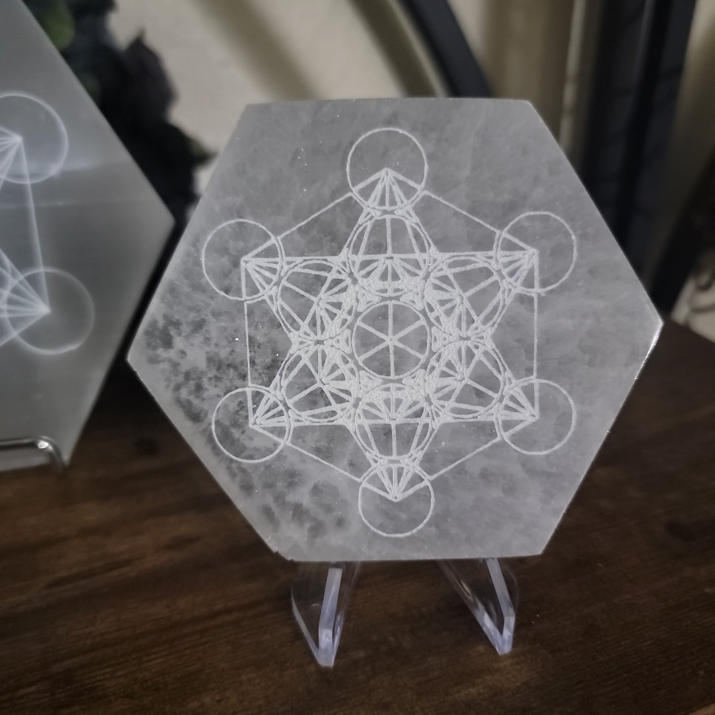 Selenite Sacred Geometry Hexagon Crystal Grid-Energy Charging & Spiritual Alignment Plate