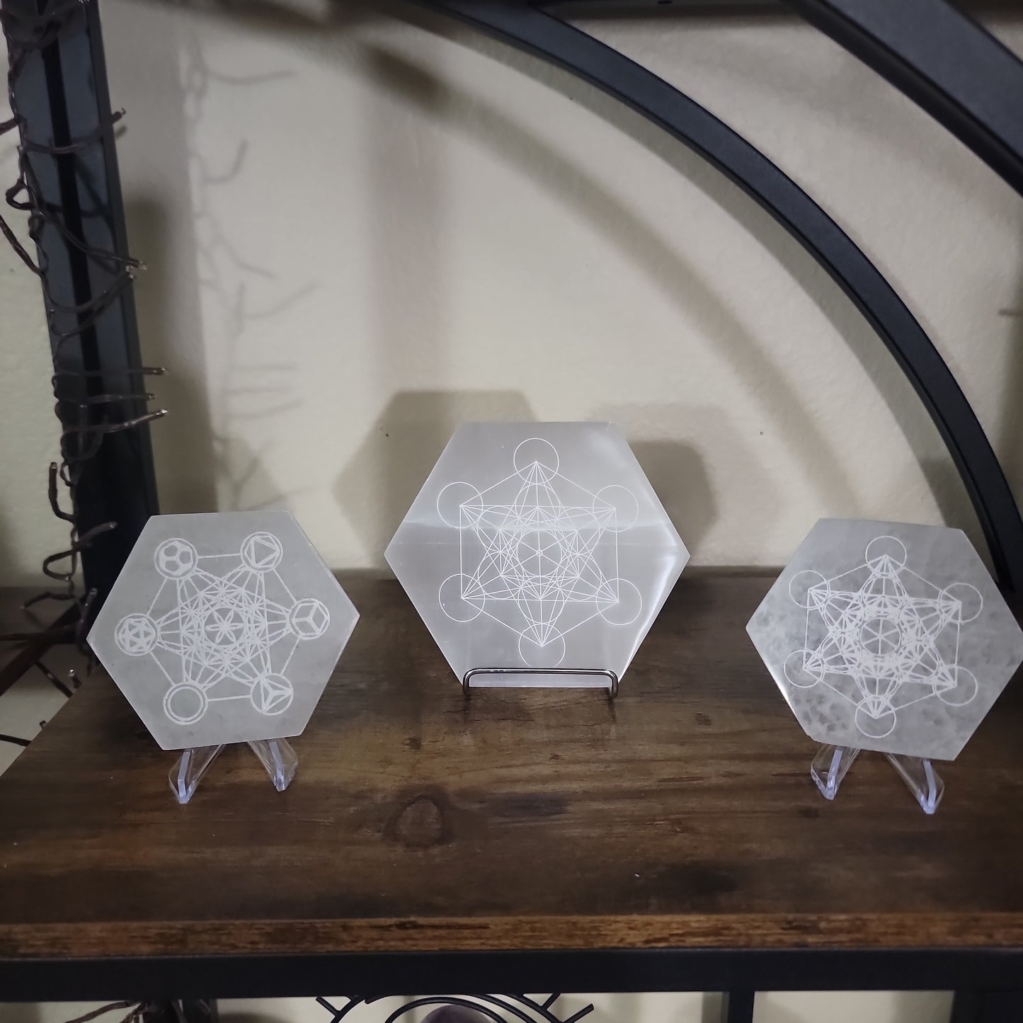 Selenite Sacred Geometry Hexagon Crystal Grid-Energy Charging & Spiritual Alignment Plate
