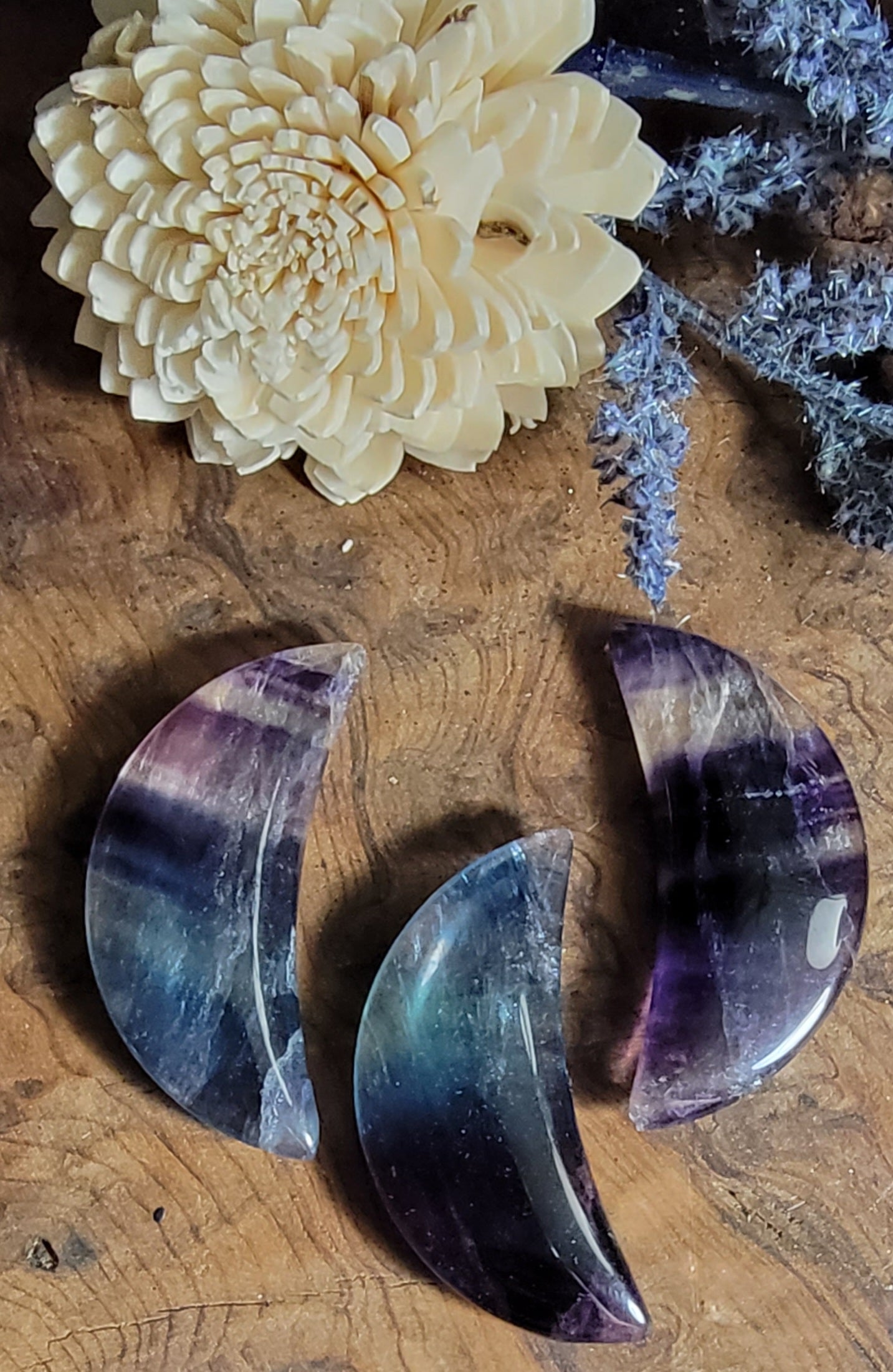 Fluorite Crescent Moon – Crystal Moon for Clarity, Intuition & Energy Cleansing
