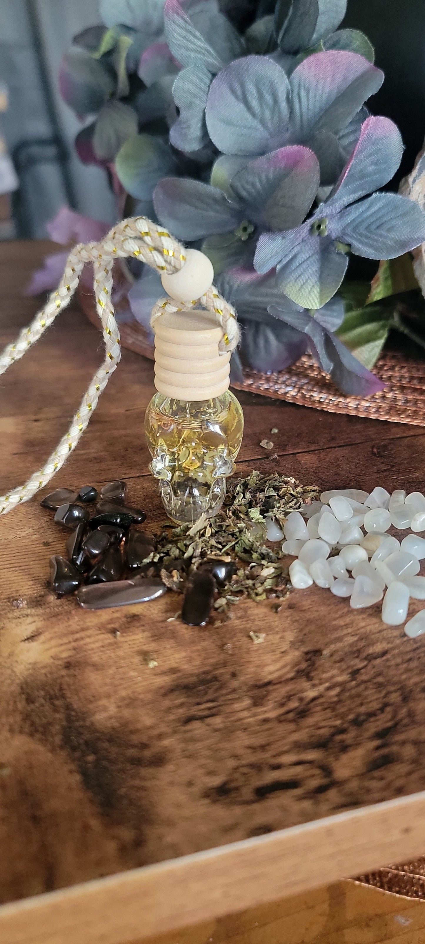 Glass Skull Protection Spelled Car air freshener – Witchy Rearview Charm with Scent & Intention