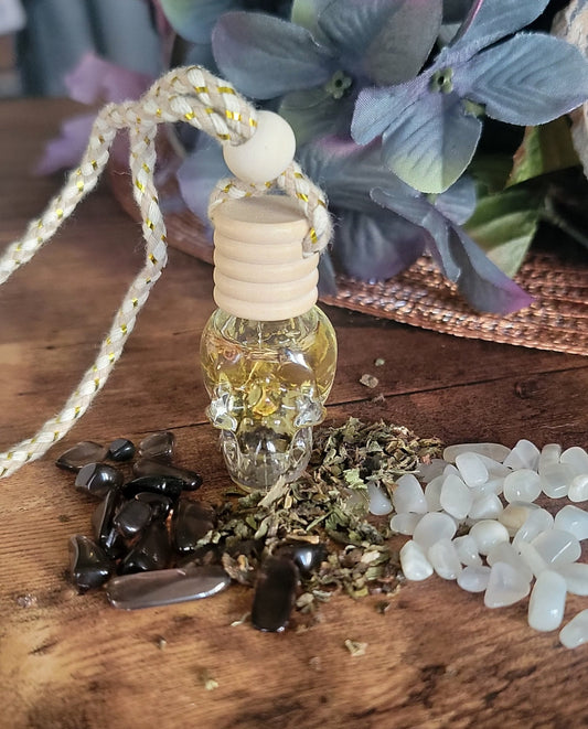 Glass Skull Protection Spelled Car air freshener – Witchy Rearview Charm with Scent & Intention