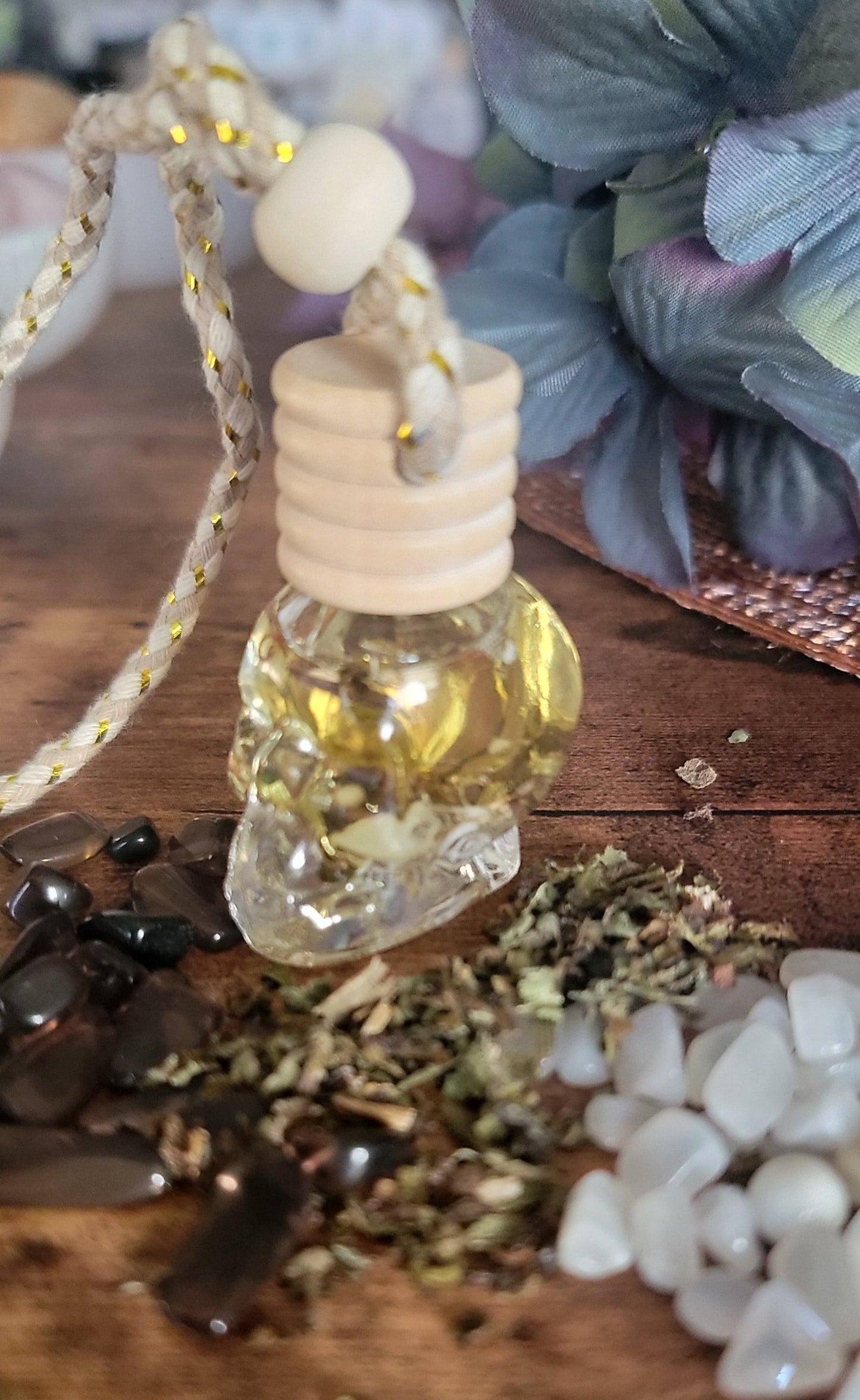 Glass Skull Protection Spelled Car air freshener – Witchy Rearview Charm with Scent & Intention