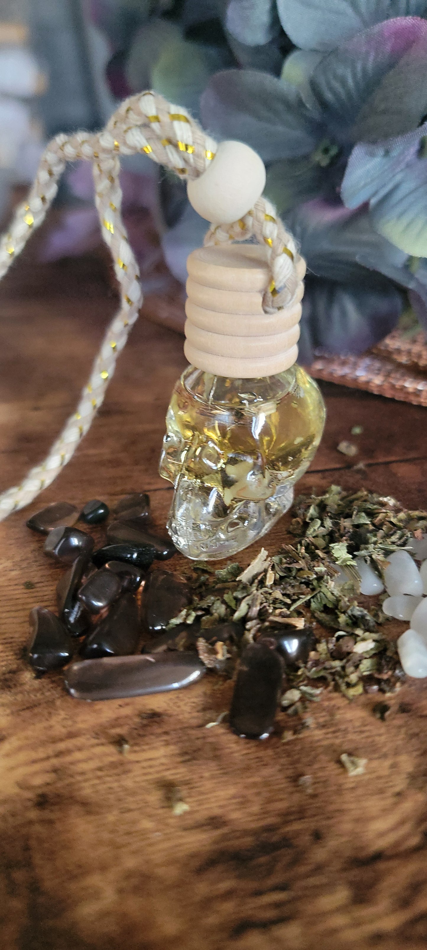 Glass Skull Protection Spelled Car air freshener – Witchy Rearview Charm with Scent & Intention