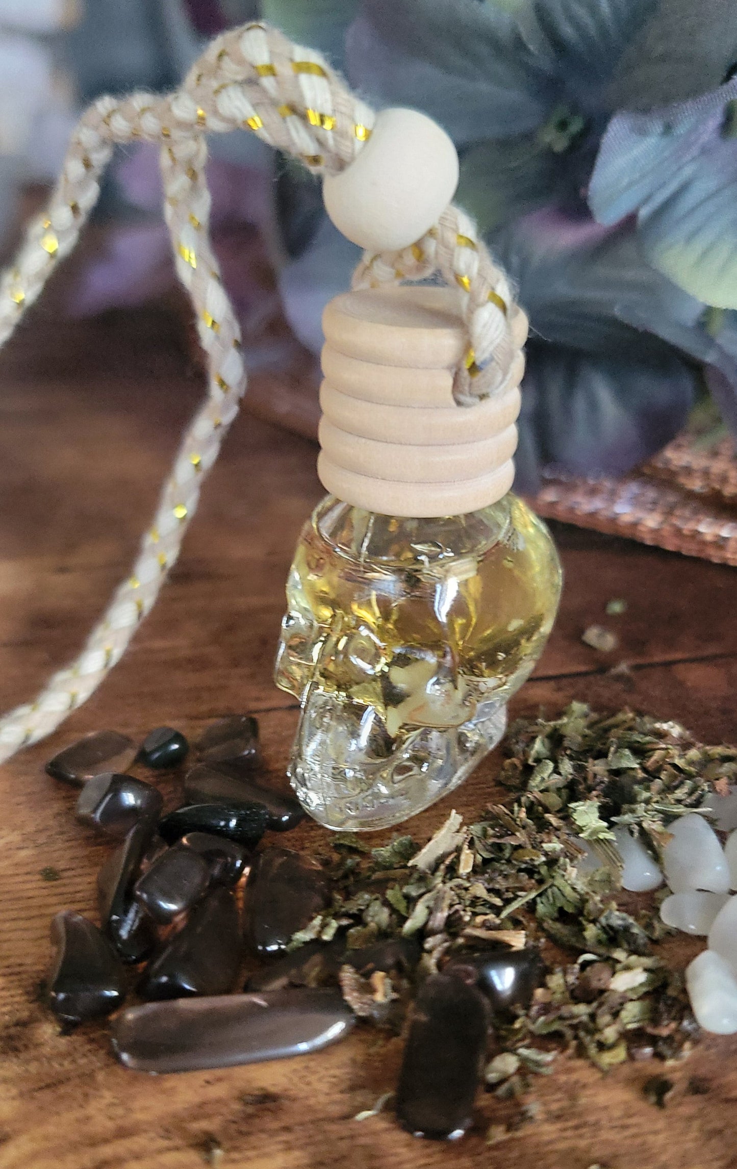 Glass Skull Protection Spelled Car air freshener – Witchy Rearview Charm with Scent & Intention