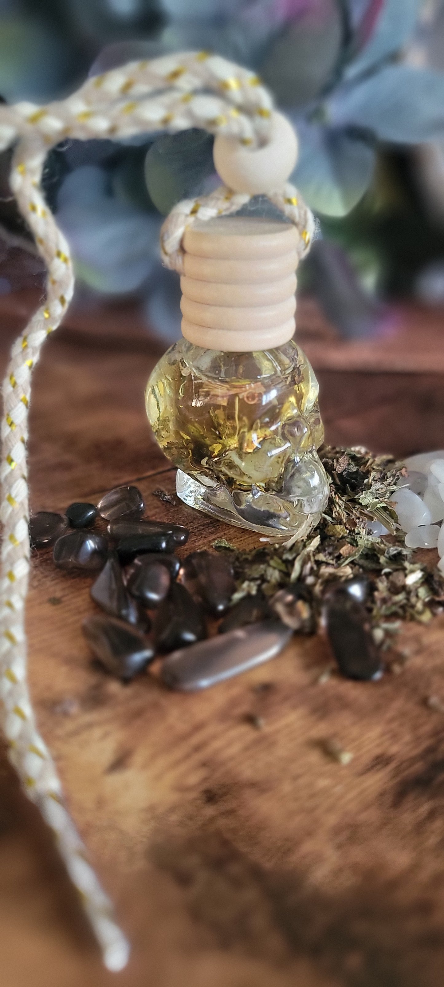 Glass Skull Protection Spelled Car air freshener – Witchy Rearview Charm with Scent & Intention