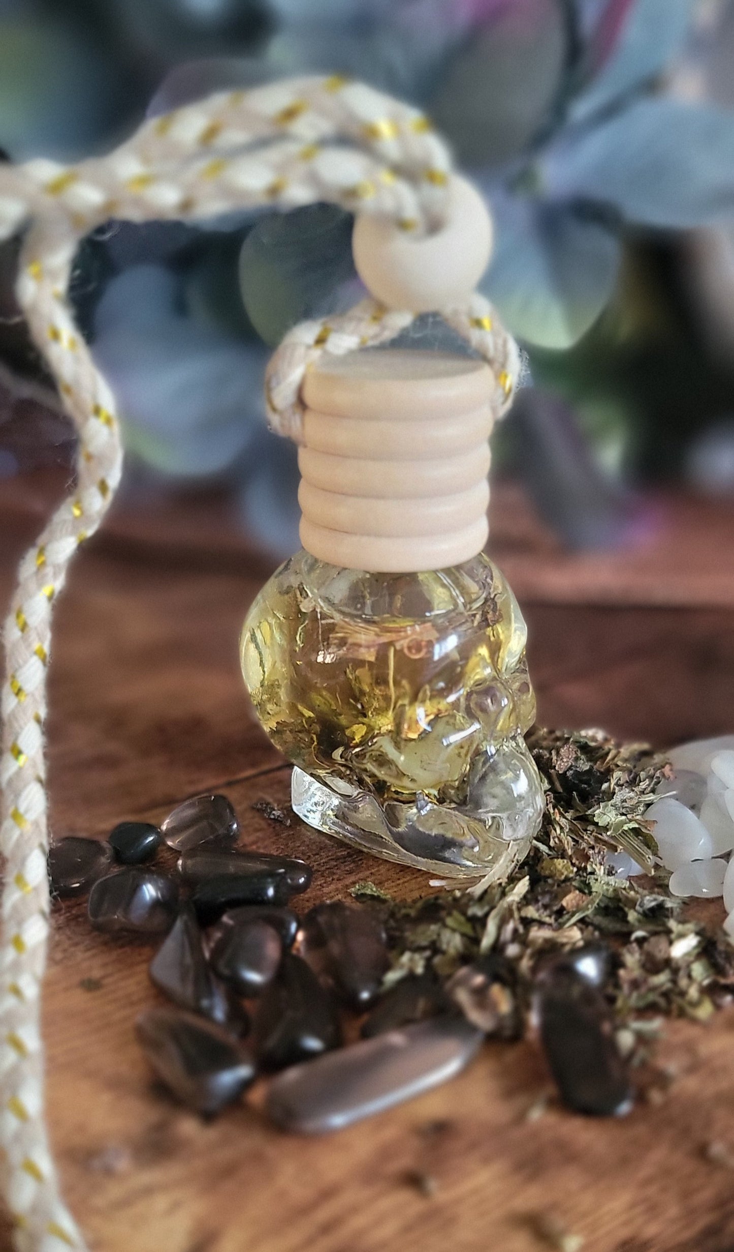 Glass Skull Protection Spelled Car air freshener – Witchy Rearview Charm with Scent & Intention