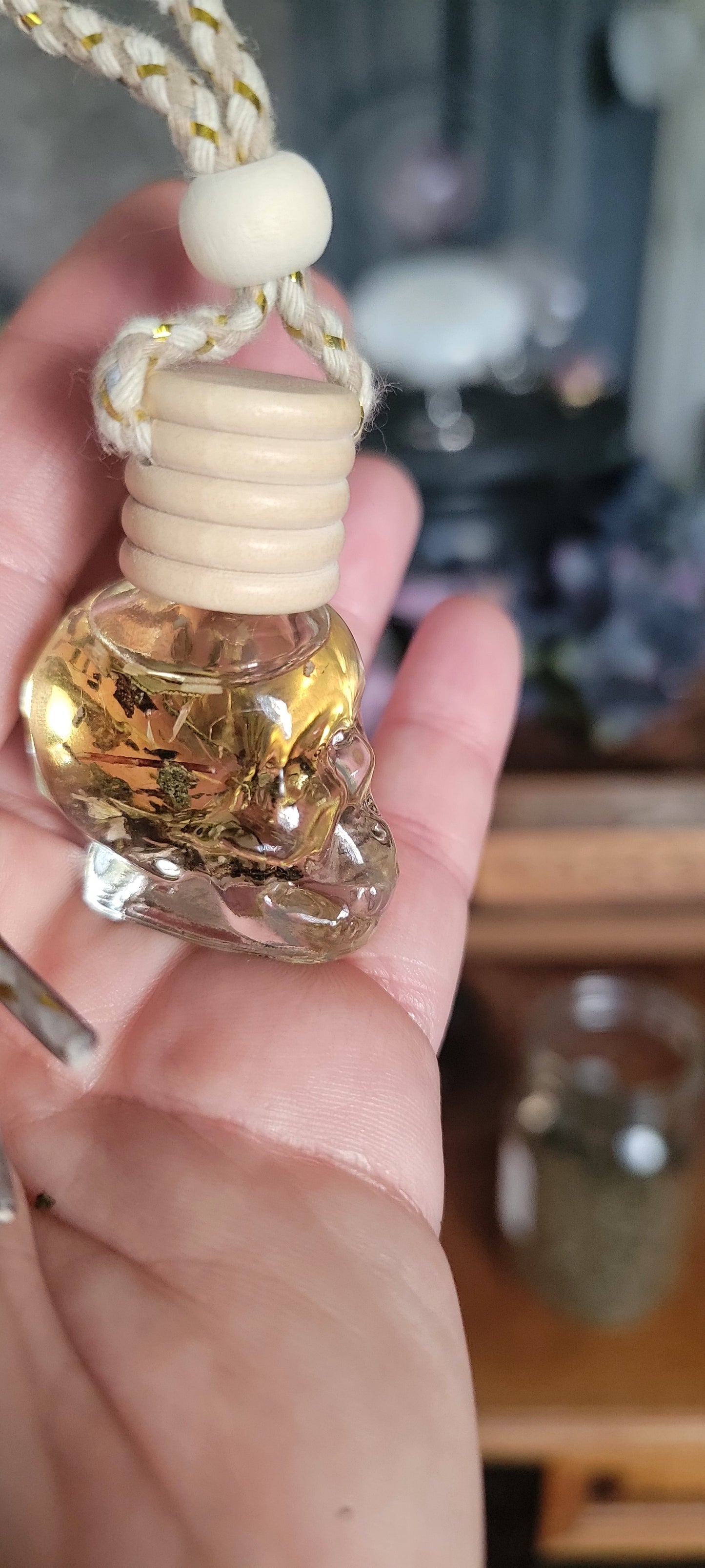 Glass Skull Protection Spelled Car air freshener – Witchy Rearview Charm with Scent & Intention