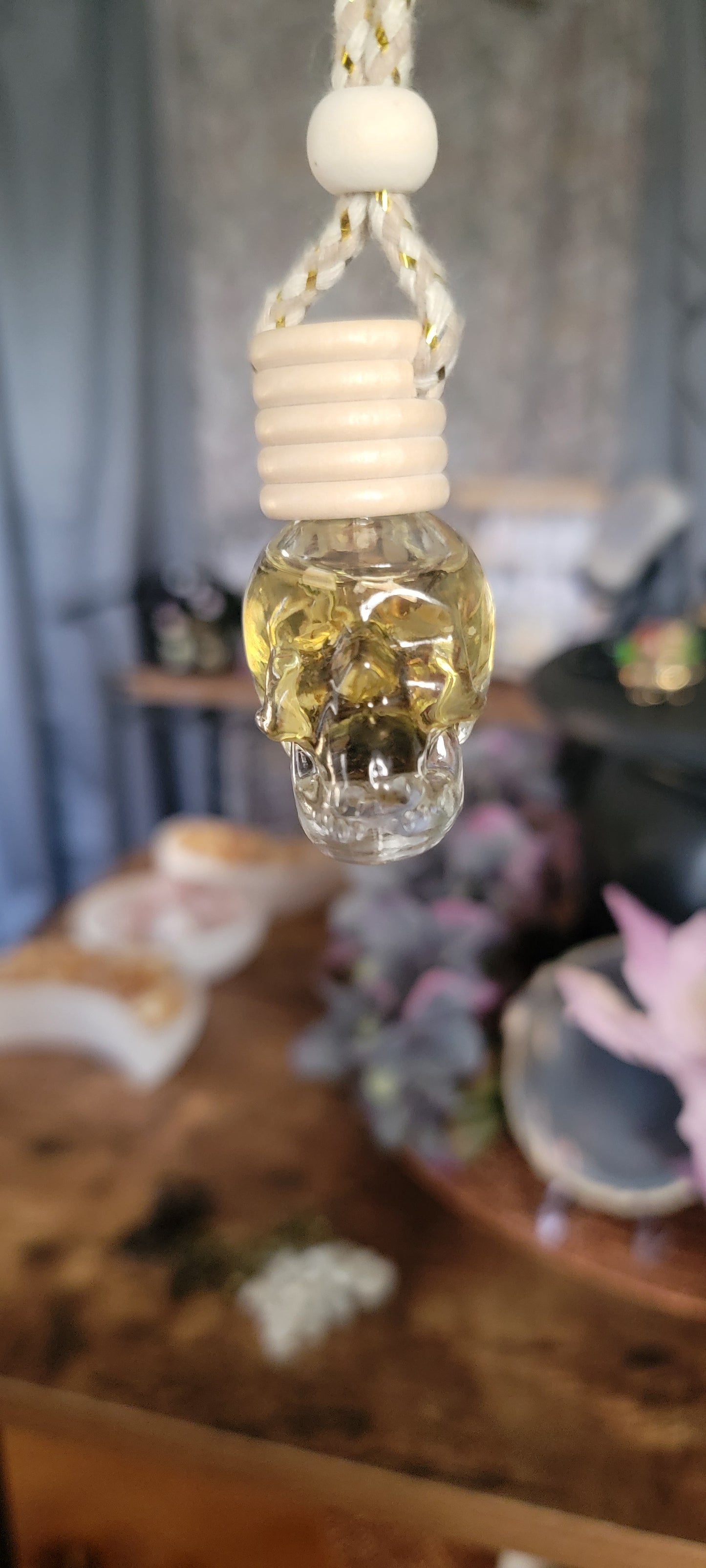 Glass Skull Protection Spelled Car air freshener – Witchy Rearview Charm with Scent & Intention