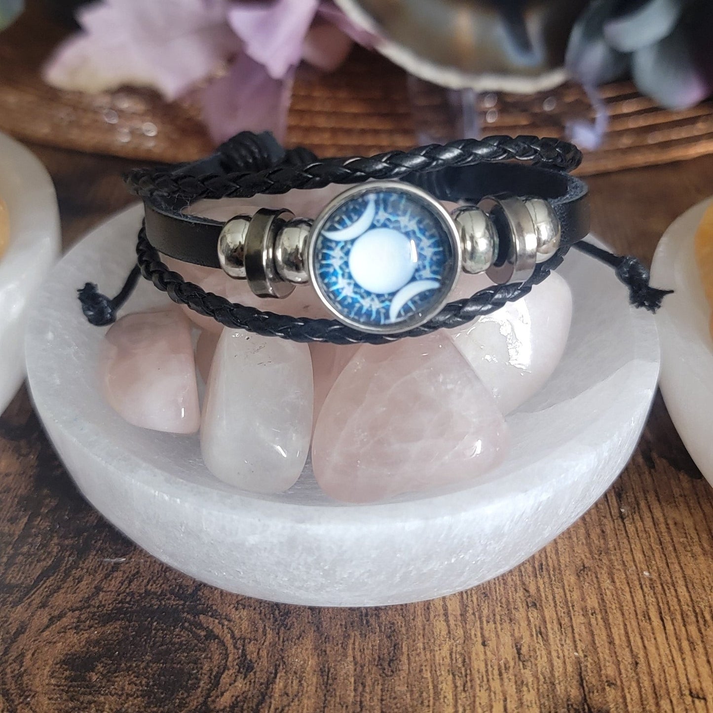 Triple Moon Goddess Bracelet – Three Cord Adjustable Pagan Wiccan Jewelry