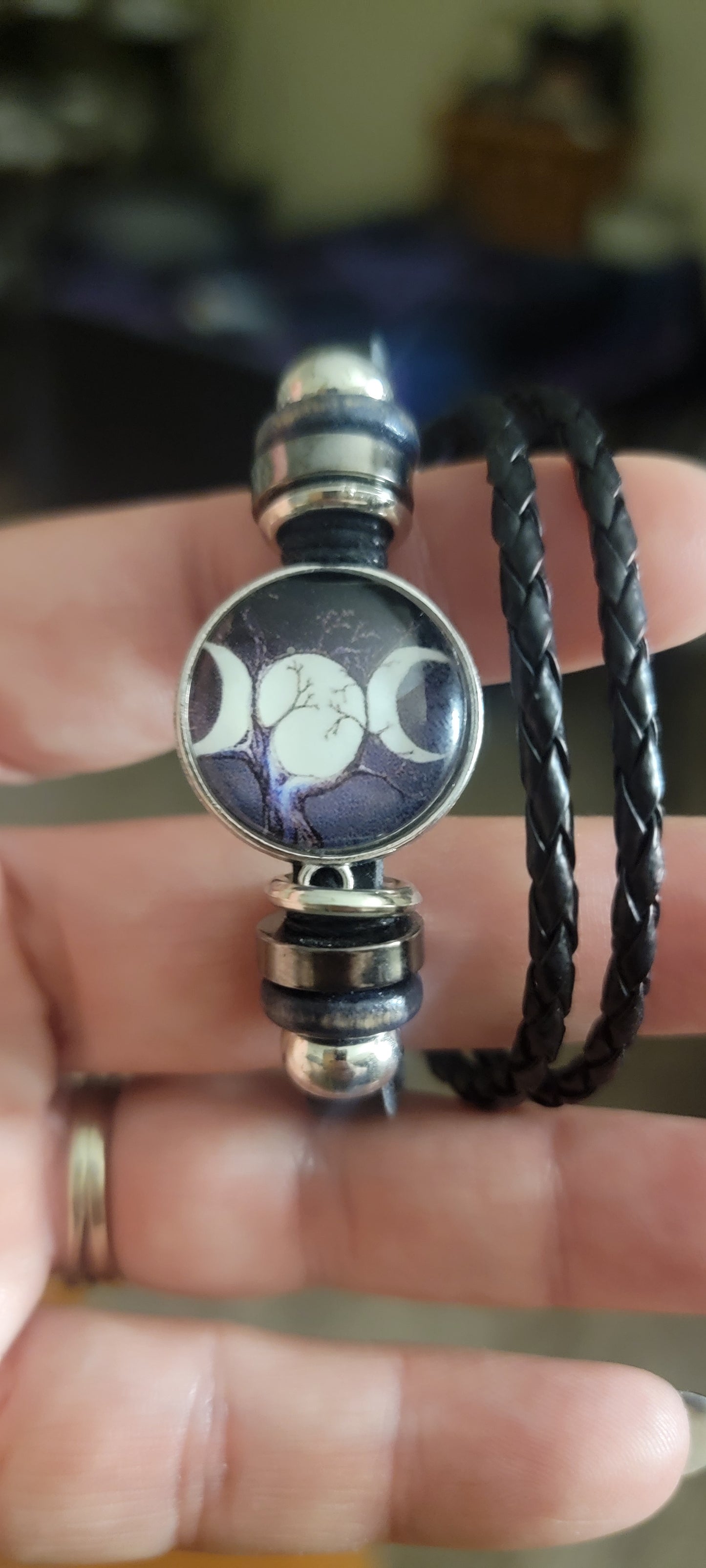 Triple Moon Goddess Bracelet – Three Cord Adjustable Pagan Wiccan Jewelry