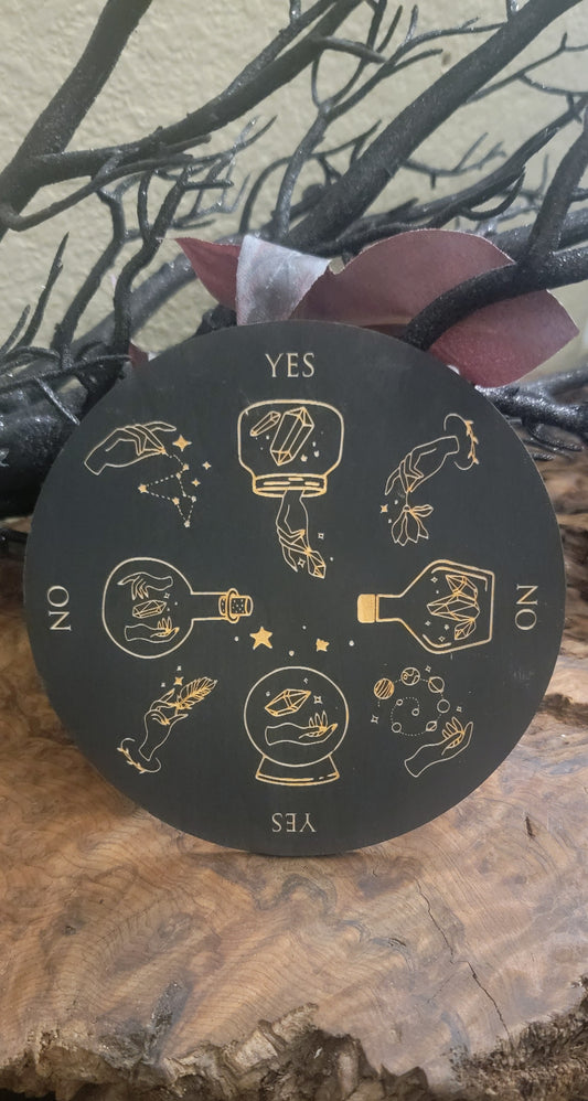 Spell Bottle Pendulum Board – Black Wooden Witch Divination Tool