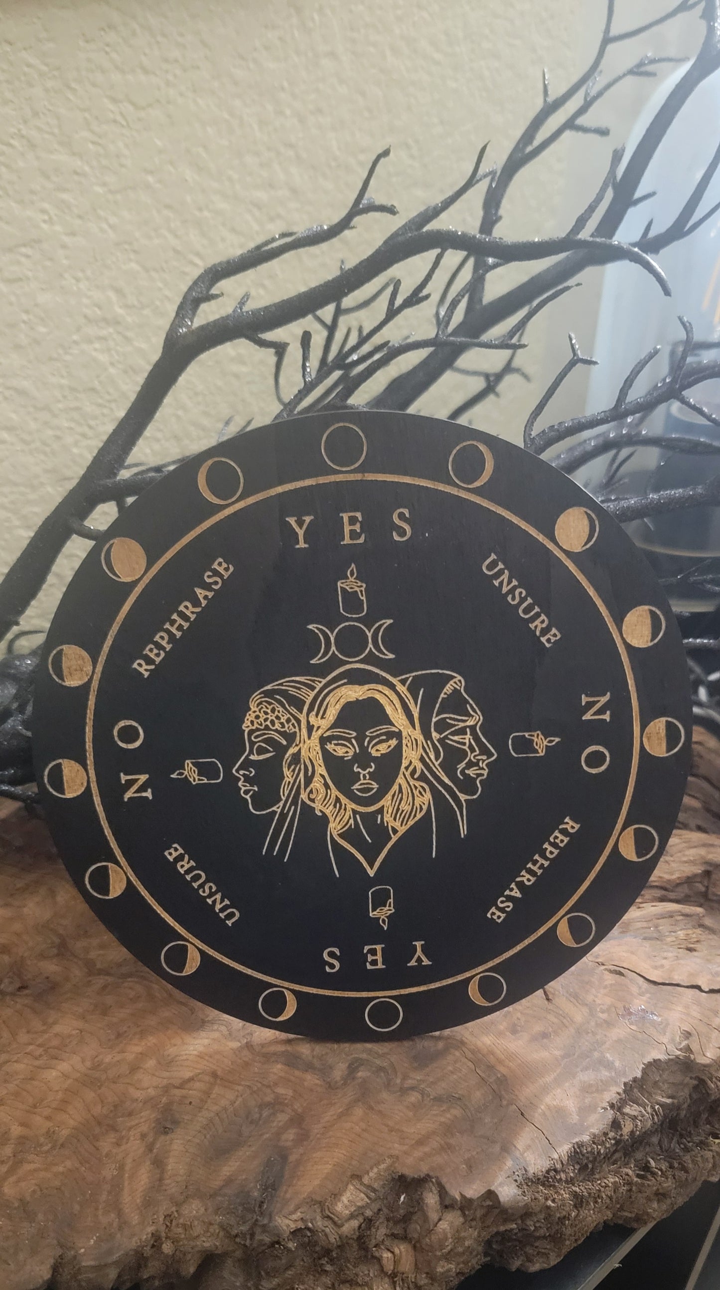 Triple Moon Goddess Pendulum Board – Divination & Energy Work
