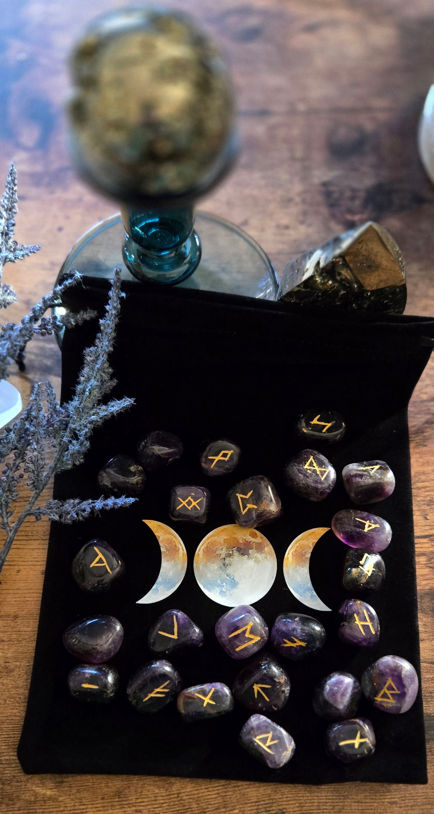 Amethyst Crystal Runes Set- Crystal Runes stones for Divination and Witchcraft