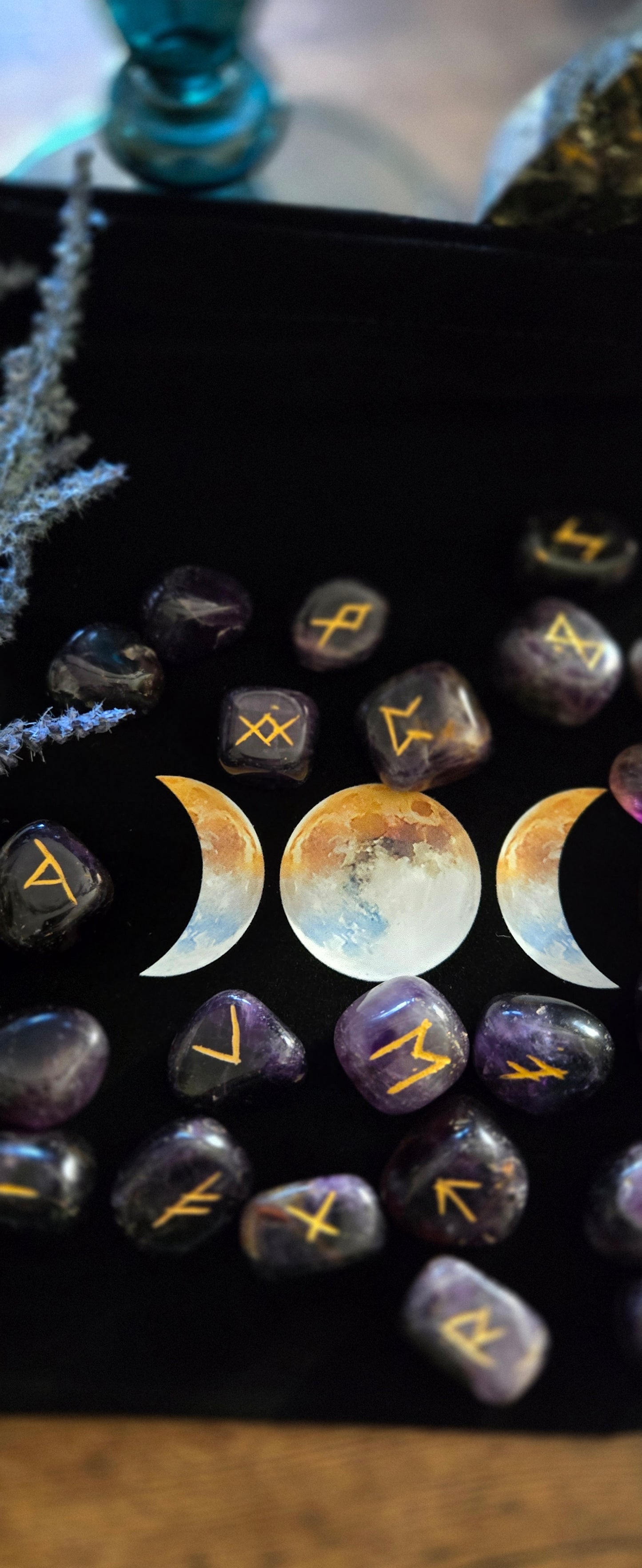 Amethyst Crystal Runes Set- Crystal Runes stones for Divination and Witchcraft