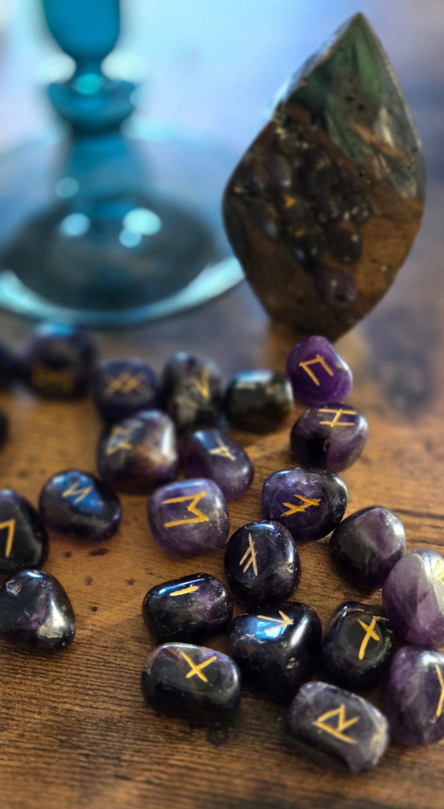 Amethyst Crystal Runes Set- Crystal Runes stones for Divination and Witchcraft