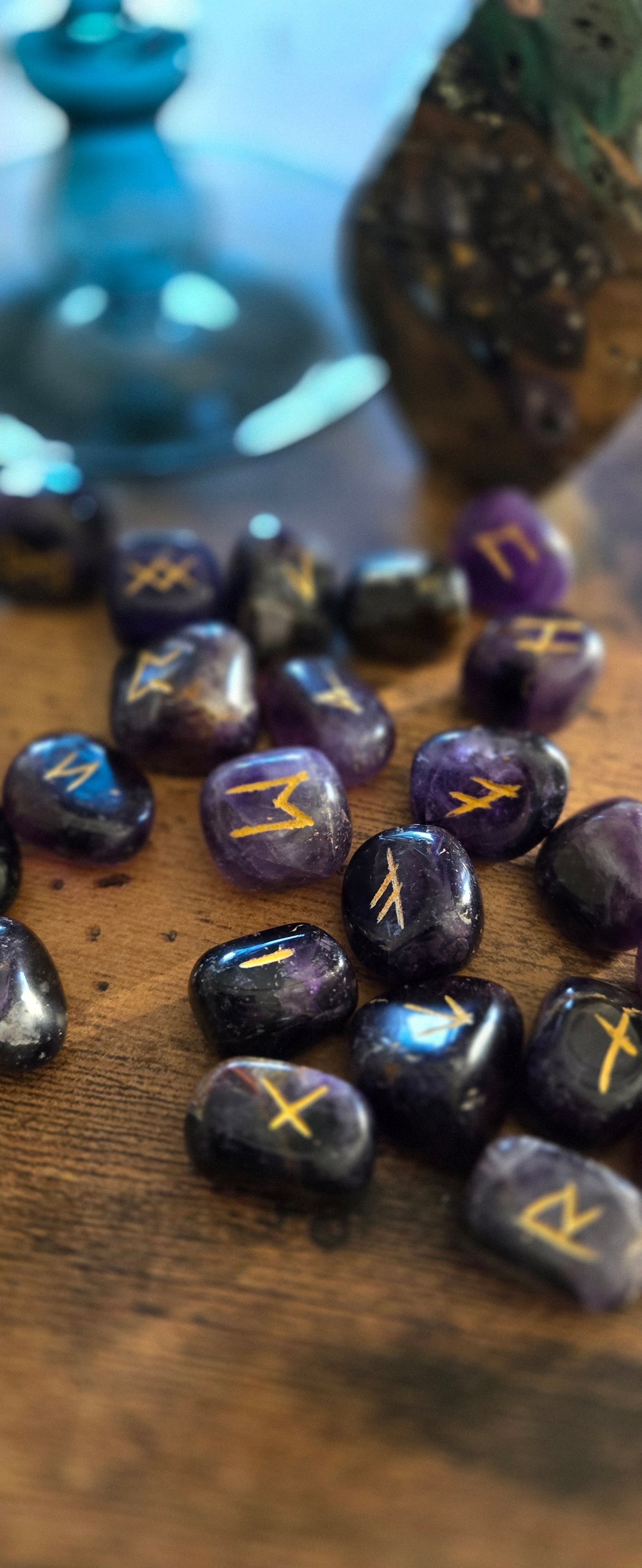 Amethyst Crystal Runes Set- Crystal Runes stones for Divination and Witchcraft