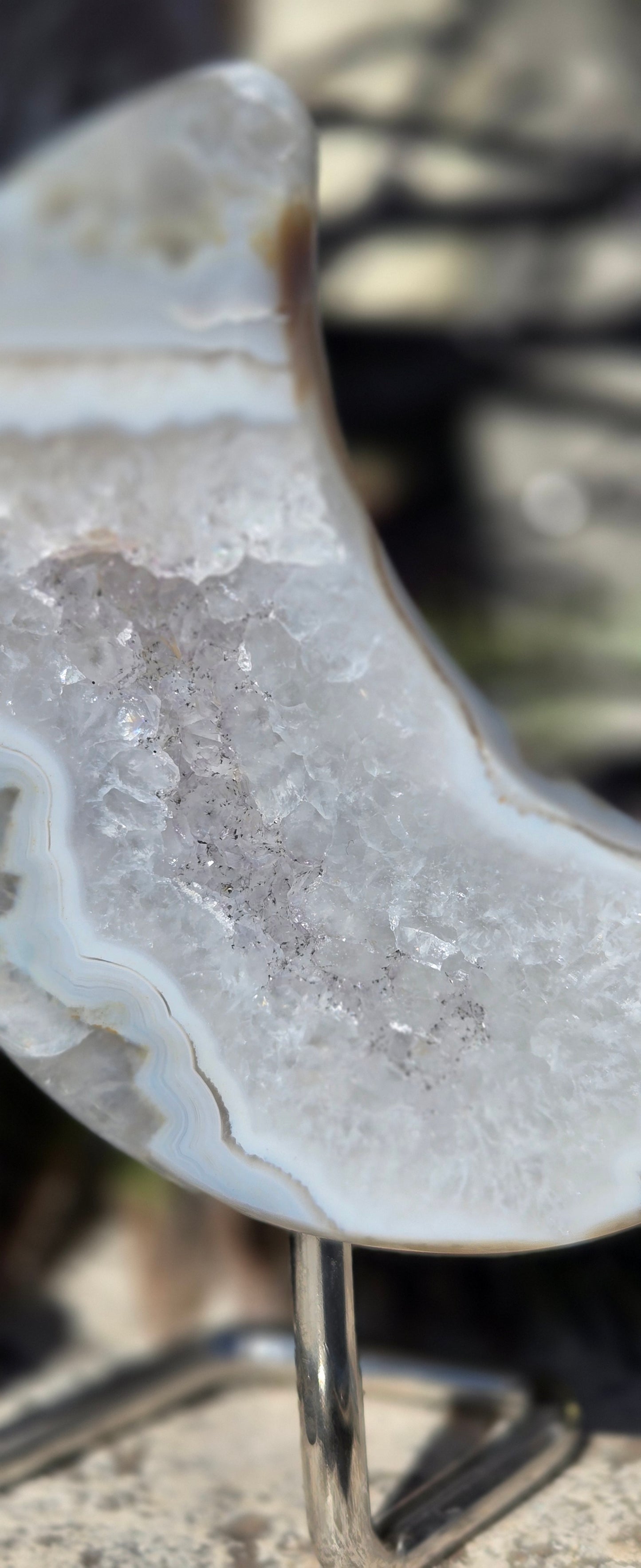 Druzy Agate Crescent Moon on Stand – Grounding Crystal Decor
