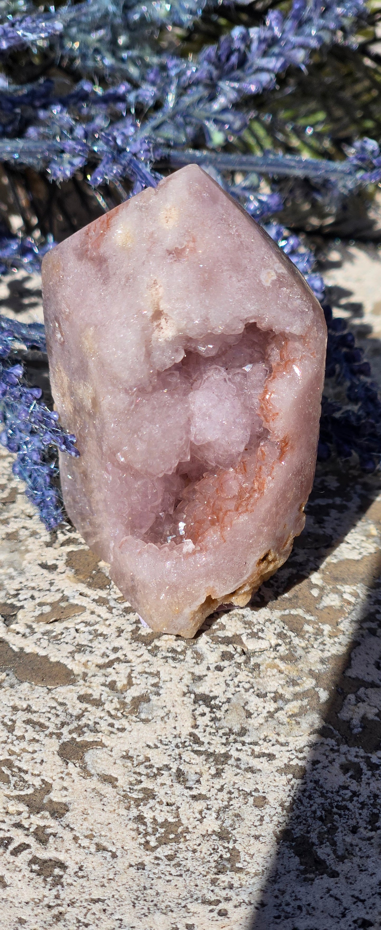 Druzy Pink Amethyst Obelisk Tower – Heart Chakra Crystal for Emotional Healing