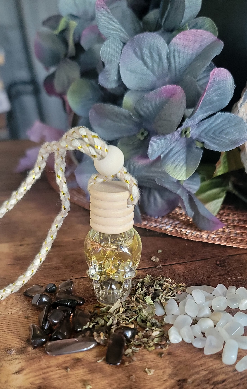 Glass Skull Protection Spelled Car air freshener – Witchy Rearview Charm with Scent & Intention