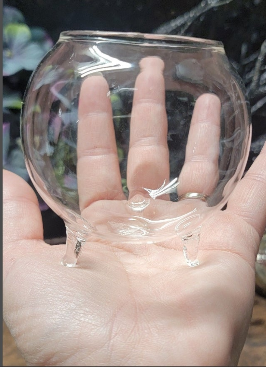 Glass Cauldron Crystal Terrarium – Witchy Spelled Intention Decor with Herbs & Crystals