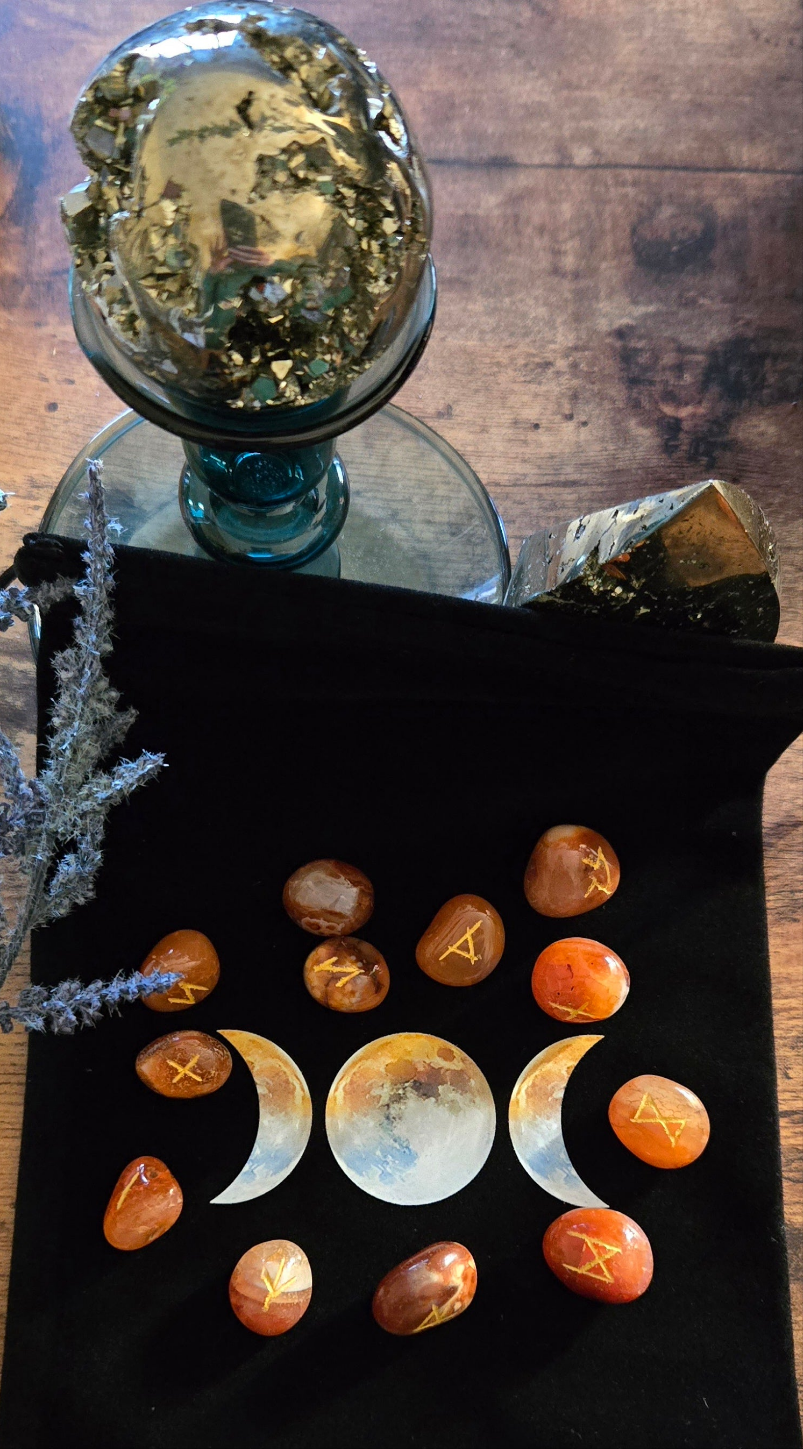 Carnelian Crystal Runes Set -Crystal Rune Stones for Courage & Divination