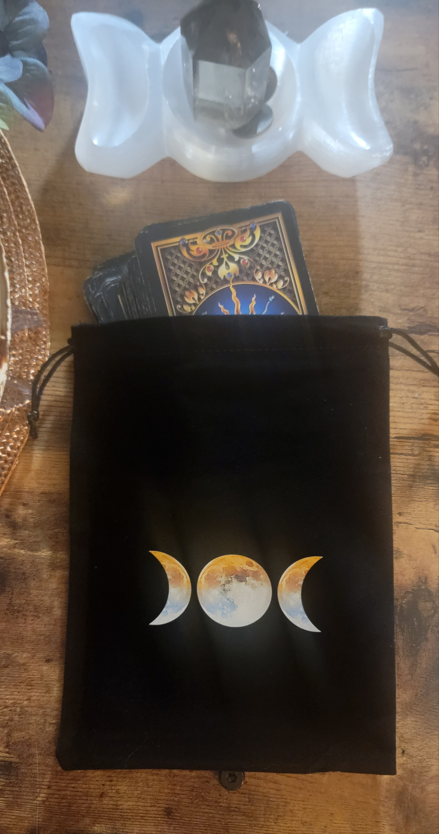 Triple Moon Tarot Bag – Goddess Moon Phase Pouch for Cards & Crystals