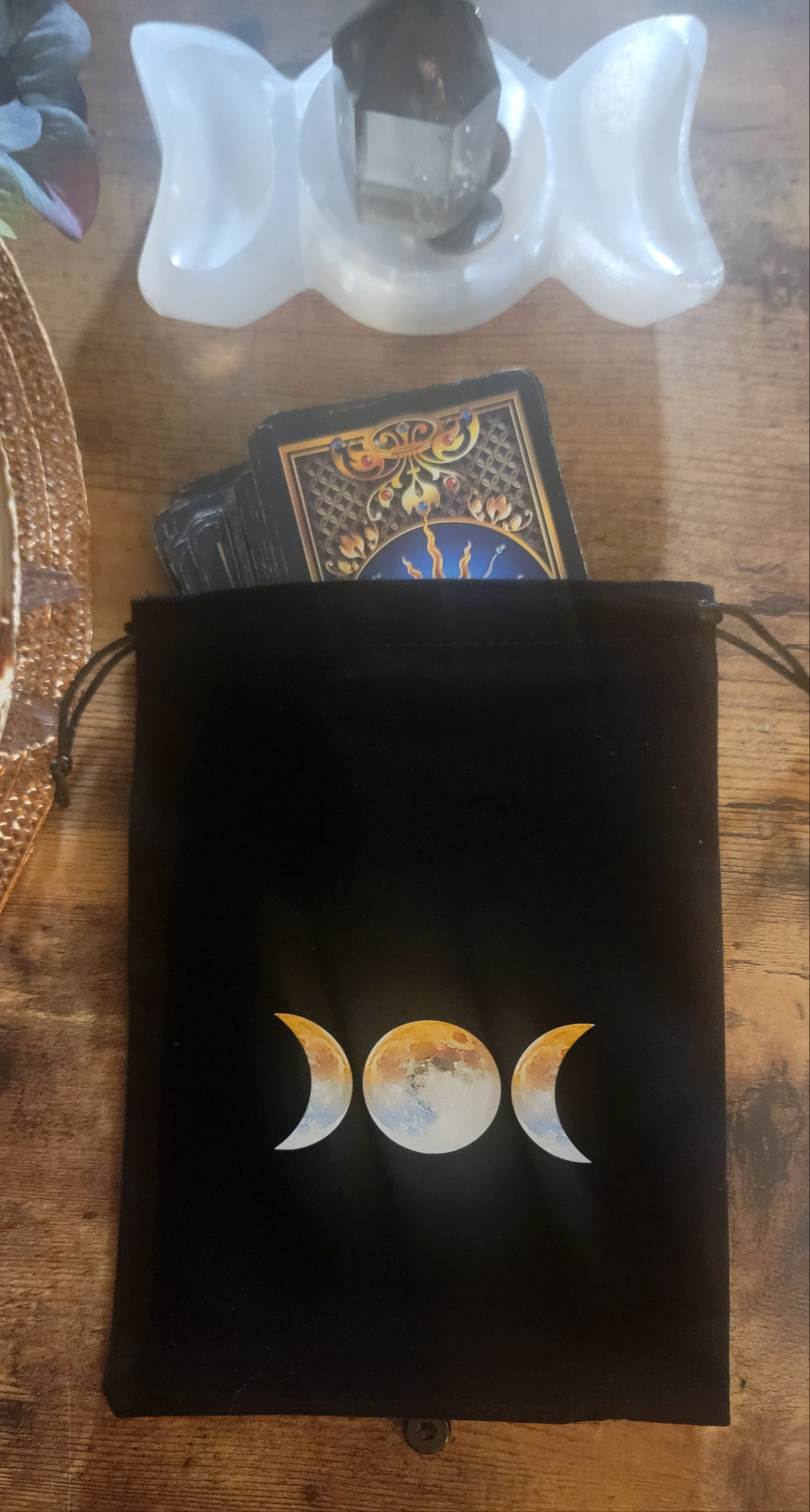 Triple Moon Tarot Bag – Goddess Moon Phase Pouch for Cards & Crystals