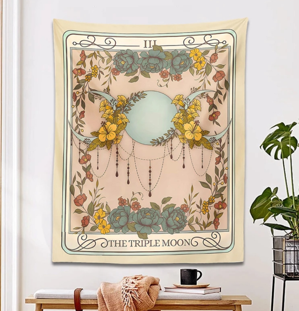 Tarot Card Wall Tapestry with The Triple Moon – Tarot Wall Art for Spiritual Spaces