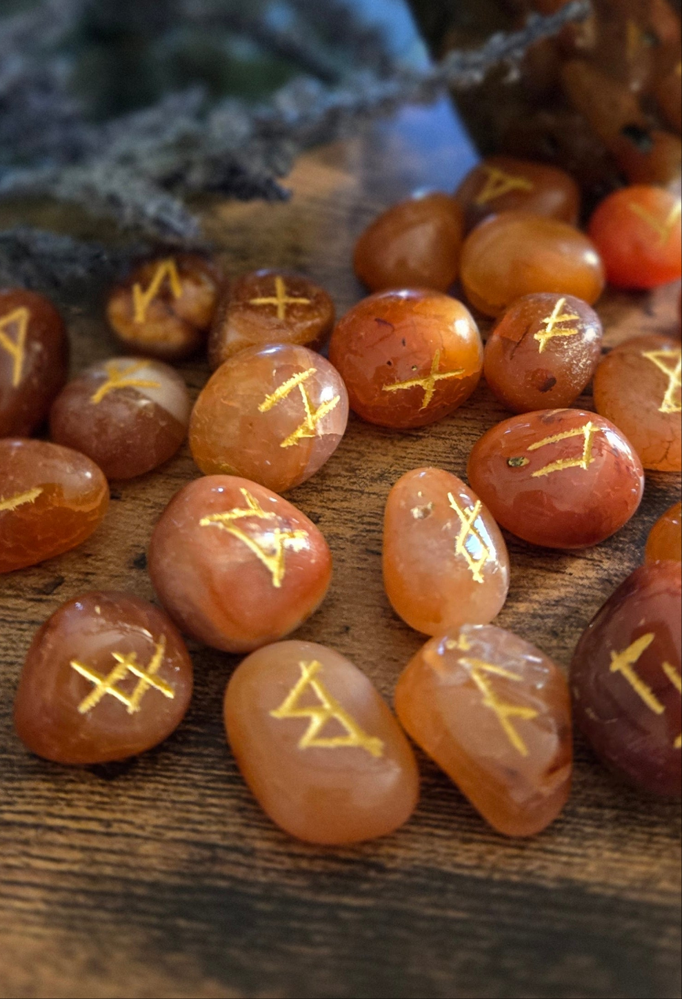 Carnelian Crystal Runes Set -Crystal Rune Stones for Courage & Divination