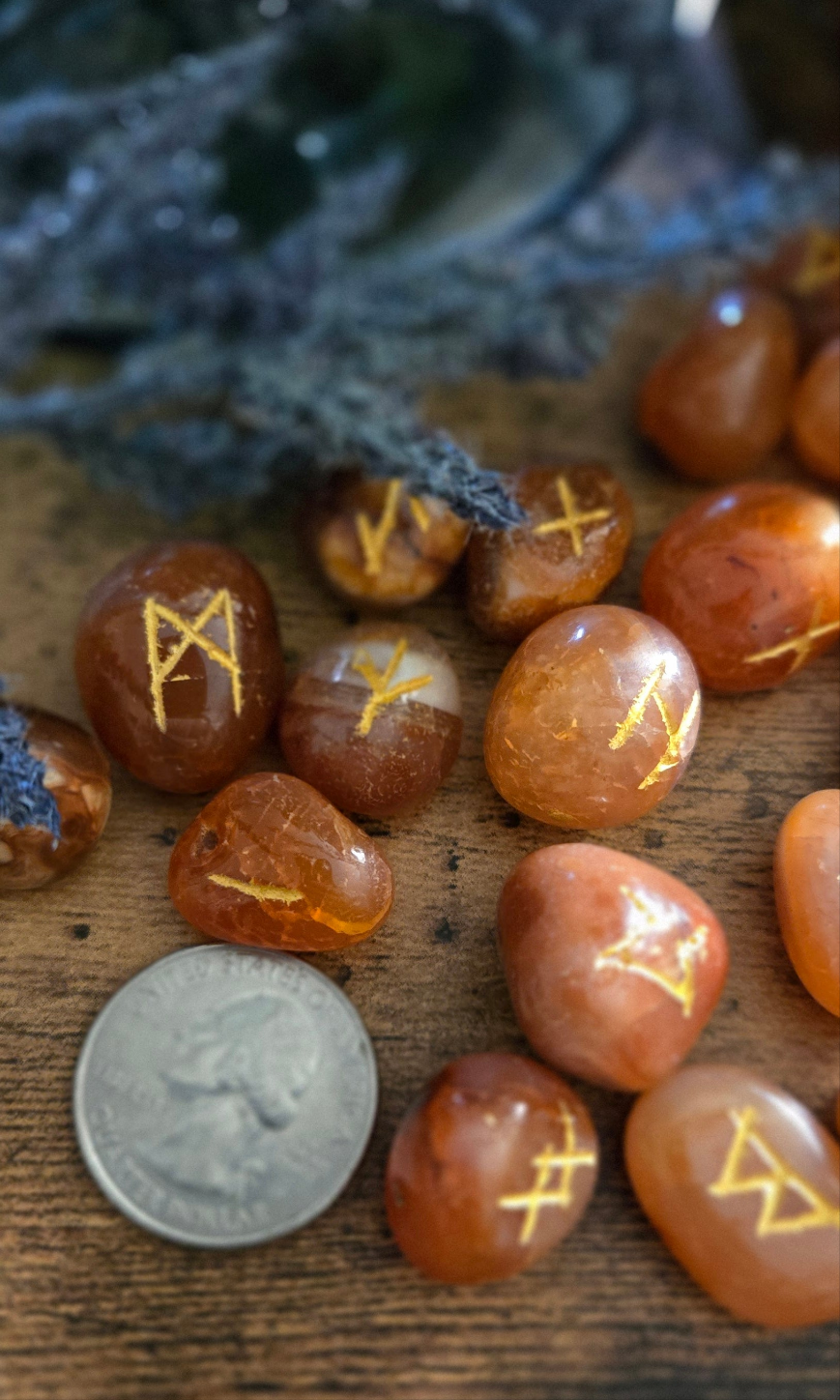Carnelian Crystal Runes Set -Crystal Rune Stones for Courage & Divination