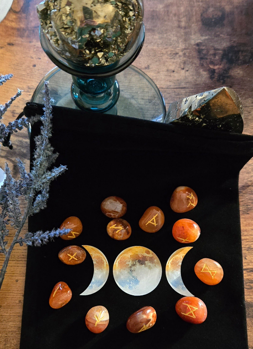 Carnelian Crystal Runes Set -Crystal Rune Stones for Courage & Divination