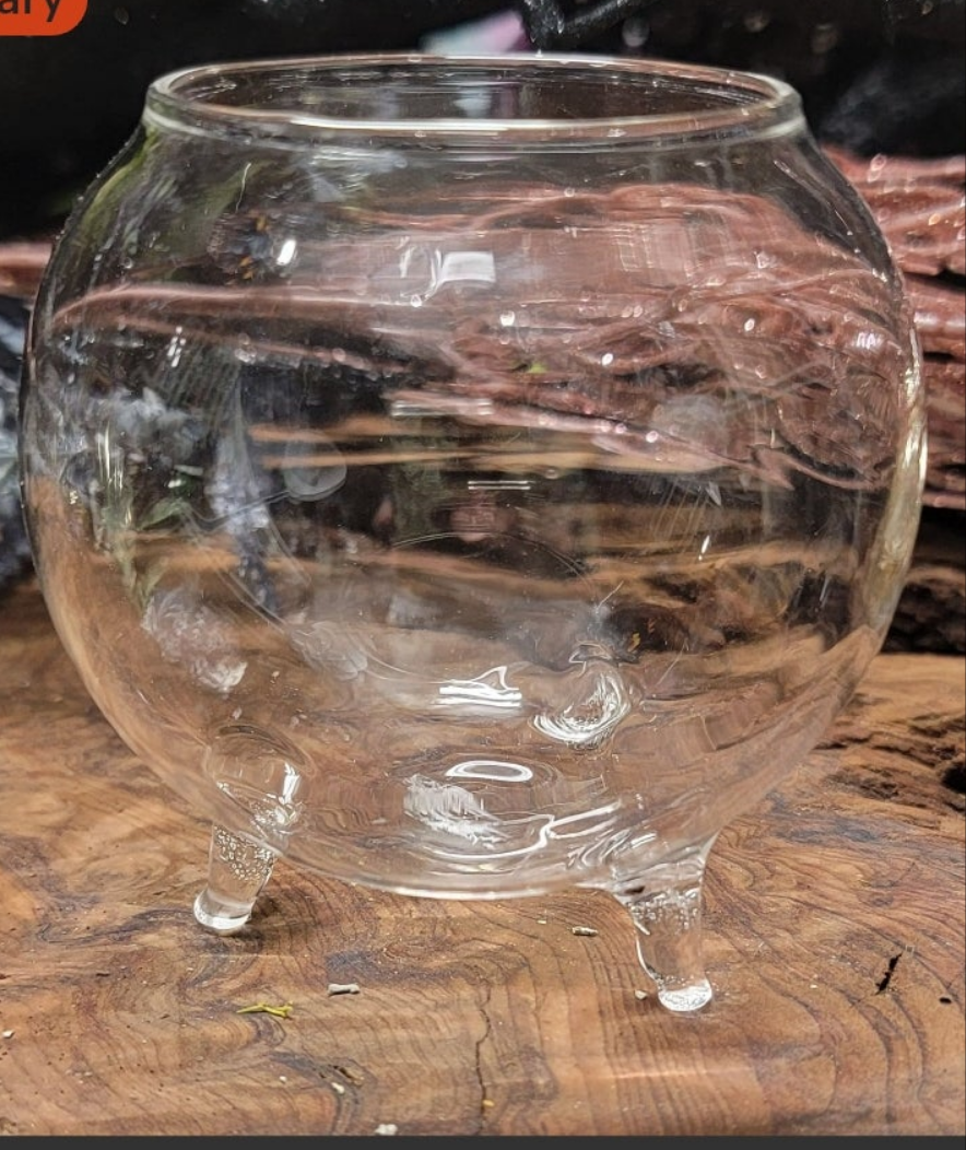 Glass Cauldron Crystal Terrarium – Witchy Spelled Intention Decor with Herbs & Crystals