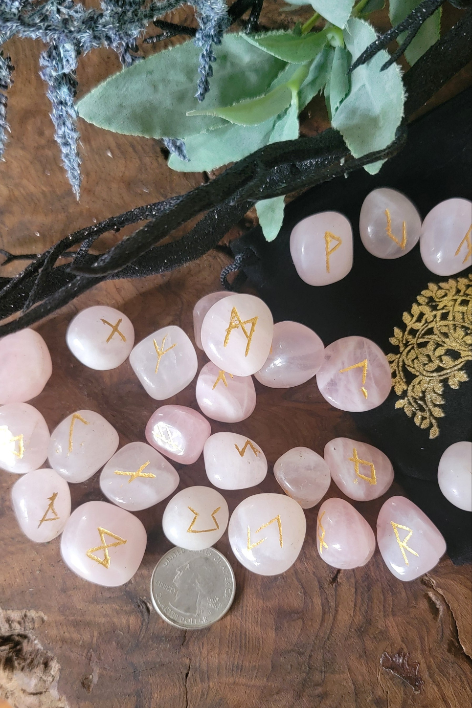 Rose Quartz Crystal Runes set-Crystal Rune Stones for Love & Divination