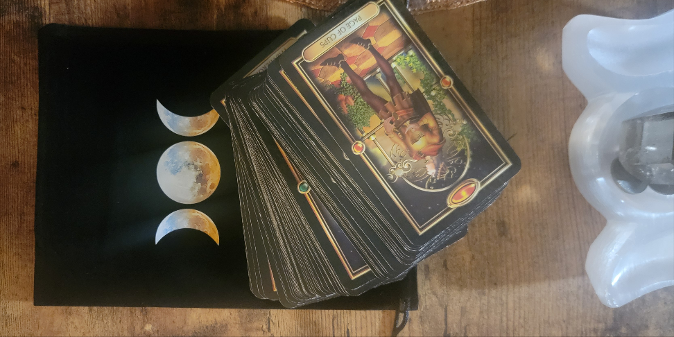 Triple Moon Tarot Bag – Goddess Moon Phase Pouch for Cards & Crystals