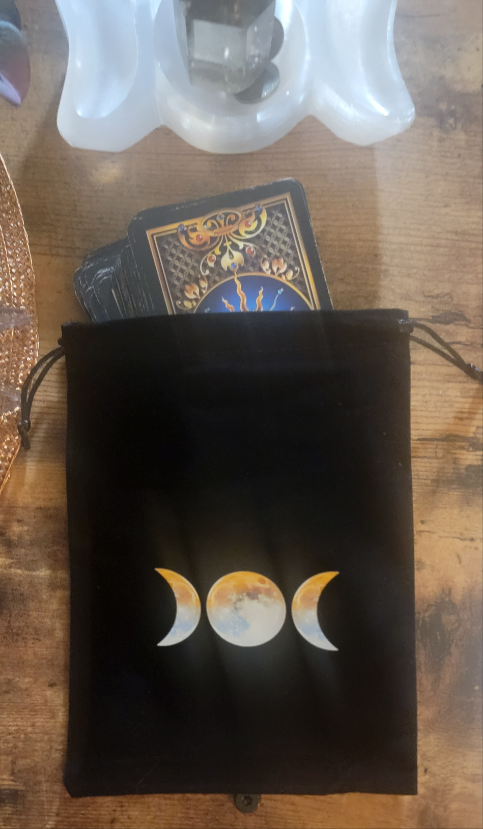 Triple Moon Tarot Bag – Goddess Moon Phase Pouch for Cards & Crystals