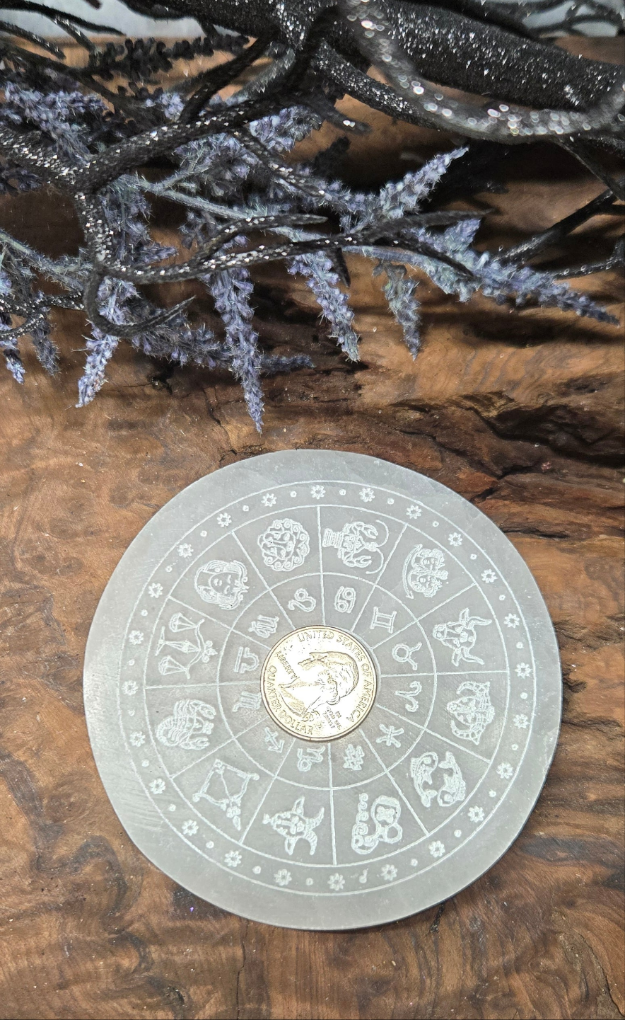 Selenite Astrology and Zodiac Charging plate - Crystal Energy Cleanse for Zodiac Signs