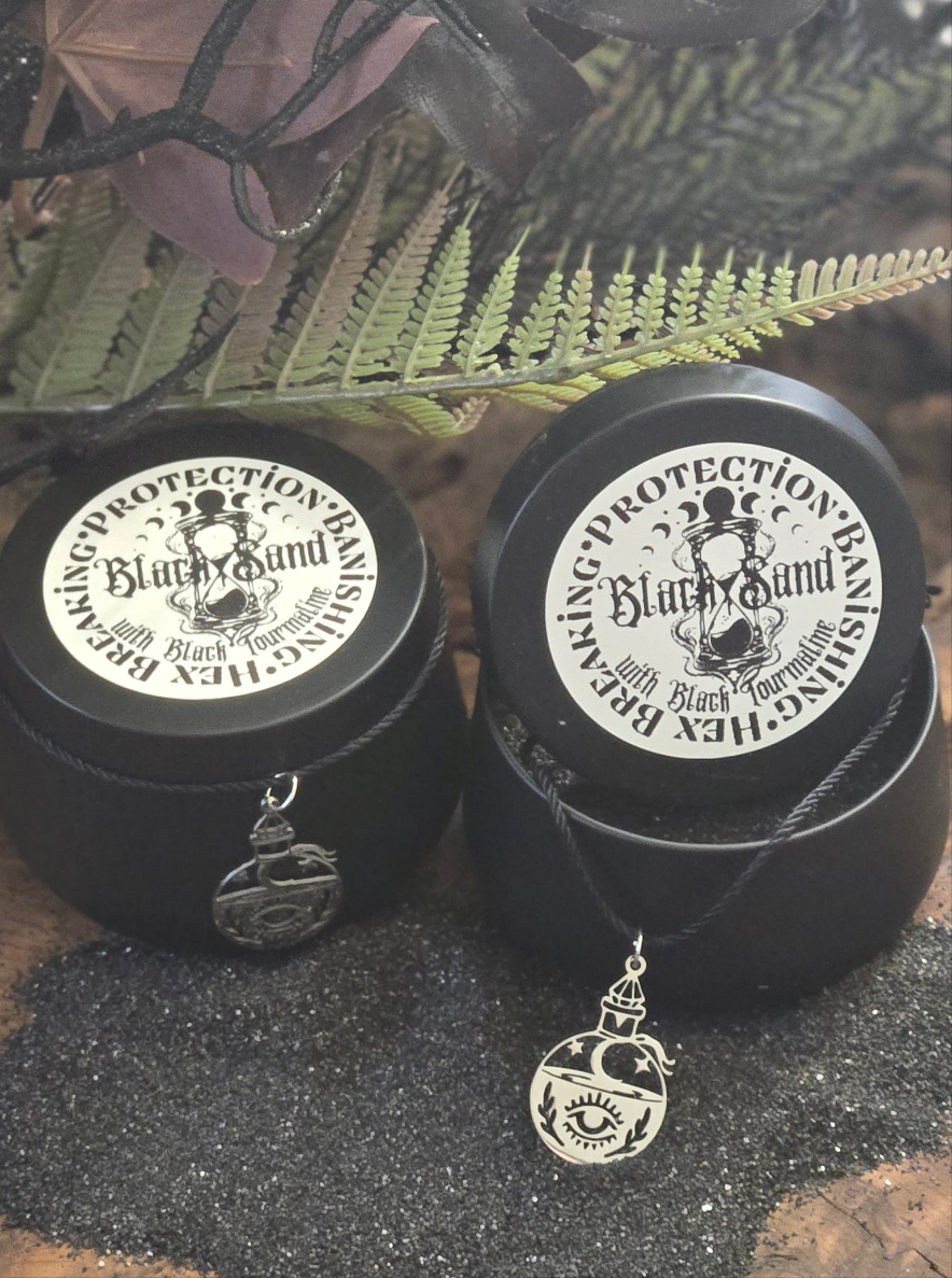 Black Sand infused with Black Tourmaline- Witch's Black Sand with Ground Black Tourmaline Protection Ritual sand