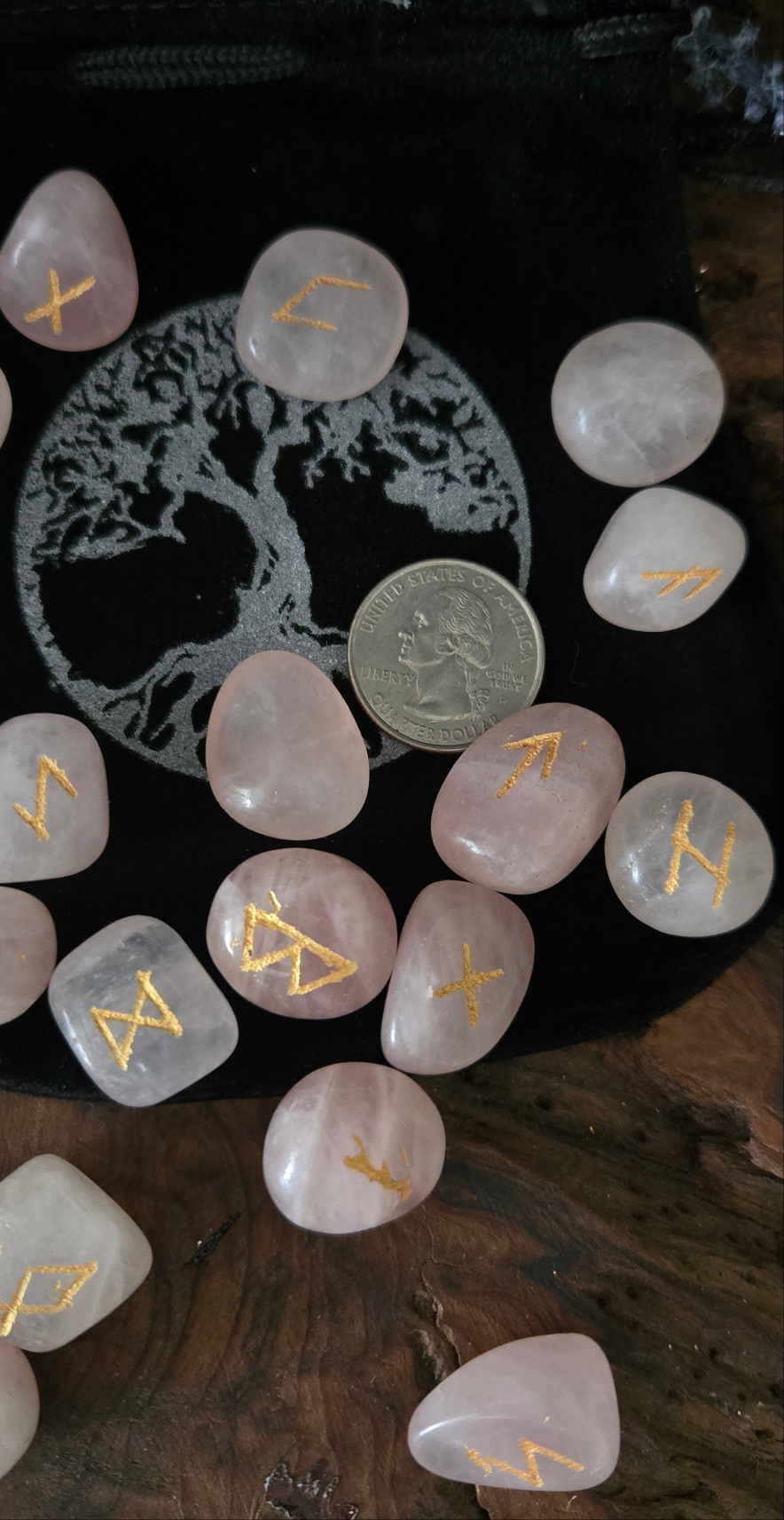 Rose Quartz Crystal Runes set-Crystal Rune Stones for Love & Divination