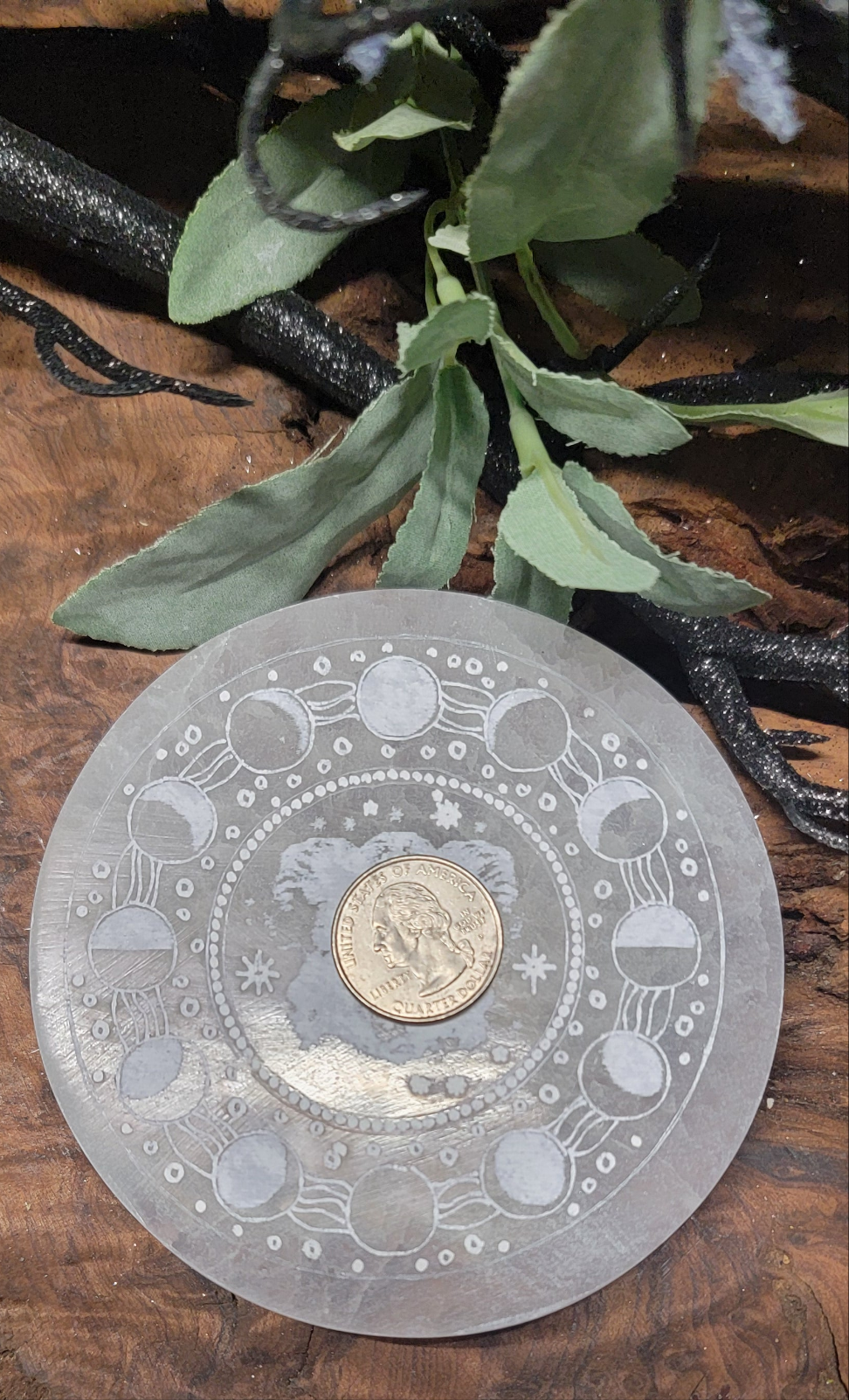 Selenite Triple Moon Goddess Plate – Crystal Charging & Altar Tool