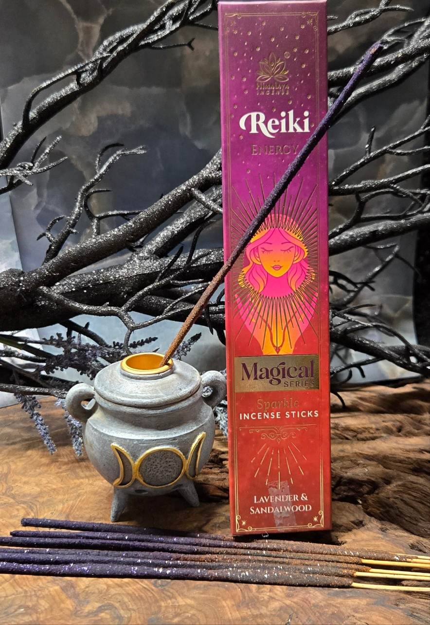 Reiki Energy Incense Sticks – Lavender & Sandalwood | Midnight Purple and Brown with Golden Glitter | Healing Aromatherapy